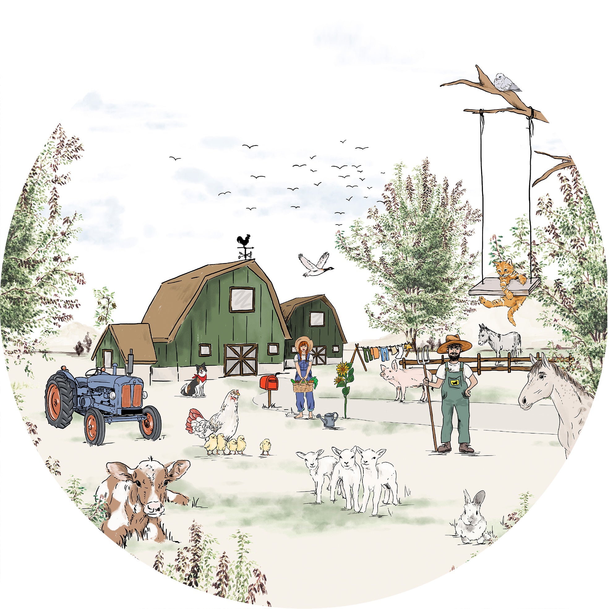 Round Animal Farm Wall Sticker - Decorative Vinyl Decals for Kids Room, Nursery, Classroom & Playroom Decor