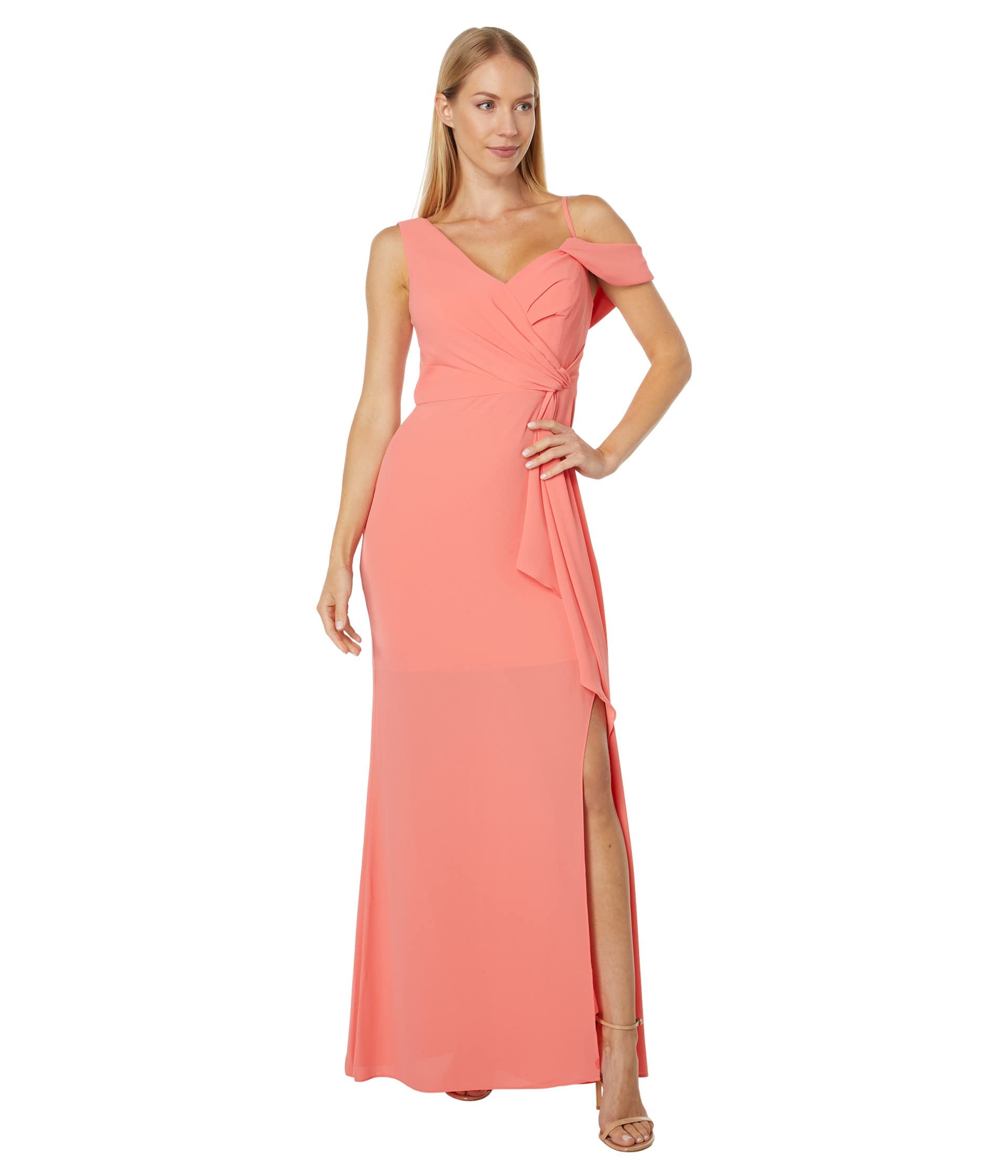 BCBG Long Silk Poly Georgette Dress for Women - Elegant Flowy Evening Gown for Parties, Weddings & Special Occasions