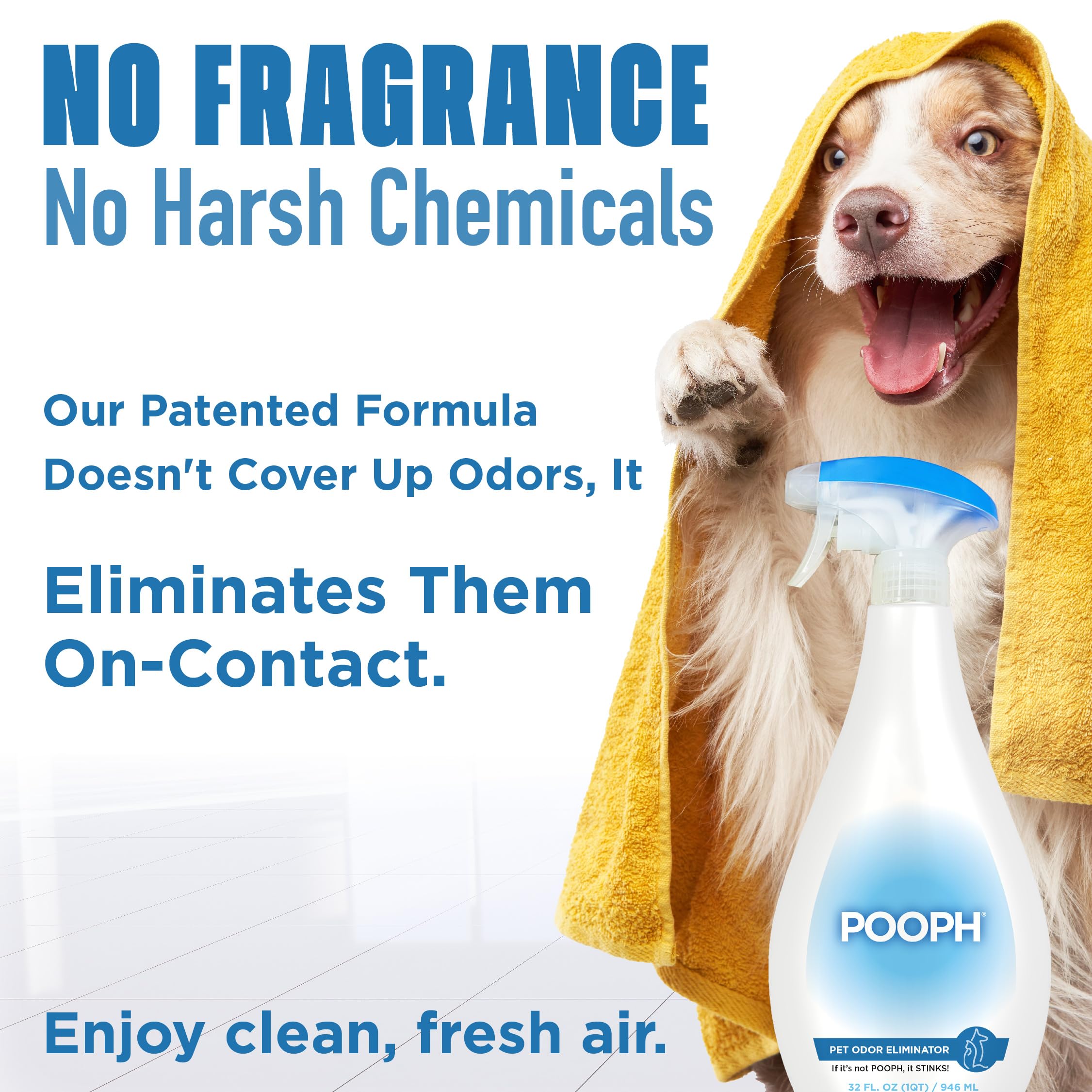 Pooph Pet Odor Eliminator Spray - 3 Pack (32oz Each) | Molecular Odor Neutralizer for Dogs & Cats | Urine, Poop, Pee Stain Remover | Safe for Furniture, Carpets & Pet Areas | Fresh & Clean Scent for Home, Kennels & Pet Supplies