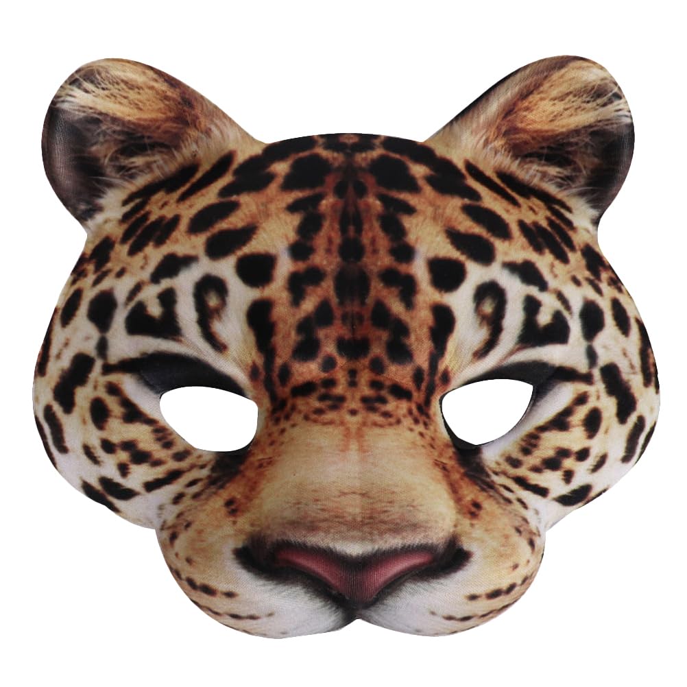 Leopard Half Face Mask for Halloween & Cosplay - Animal Mardi Gras Kabuki Cat