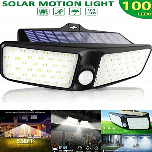 100 LED Solar Security Light with Motion Sensor - Dual Head Outdoor Floodlight for Yard, Garden, and Driveway Lighting
