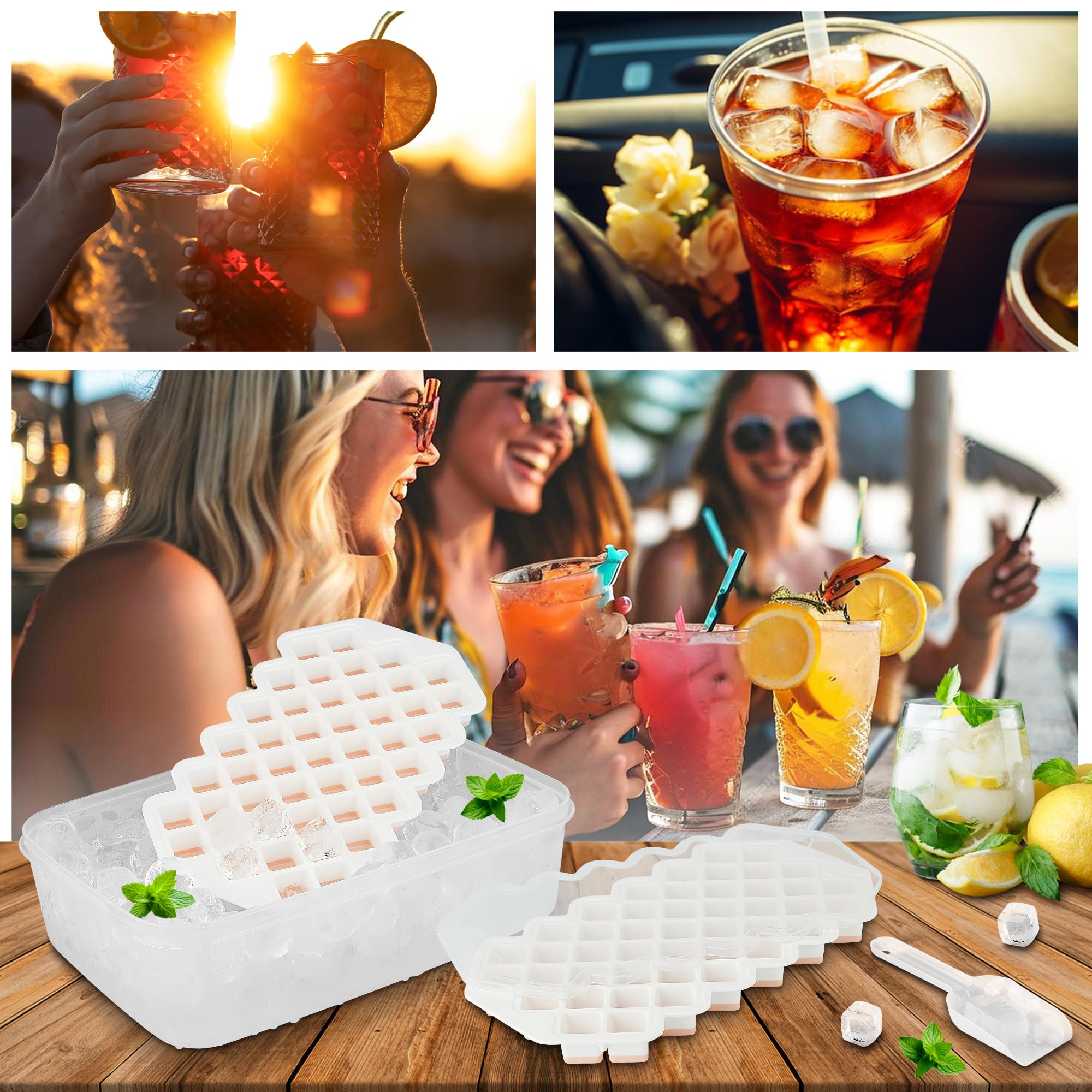 3-Pack Silicone Ice Cube Trays with Lid & Storage Bin - BPA Free, 0.8