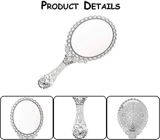 BANIRA Oval Handheld Mirror with Handle - Portable Travel Makeup Mirror for Personal Vanity, Skin Care & Beauty - Silver (Pack of 1) | Perfect for Home, Travel, Salon & Makeup Artists