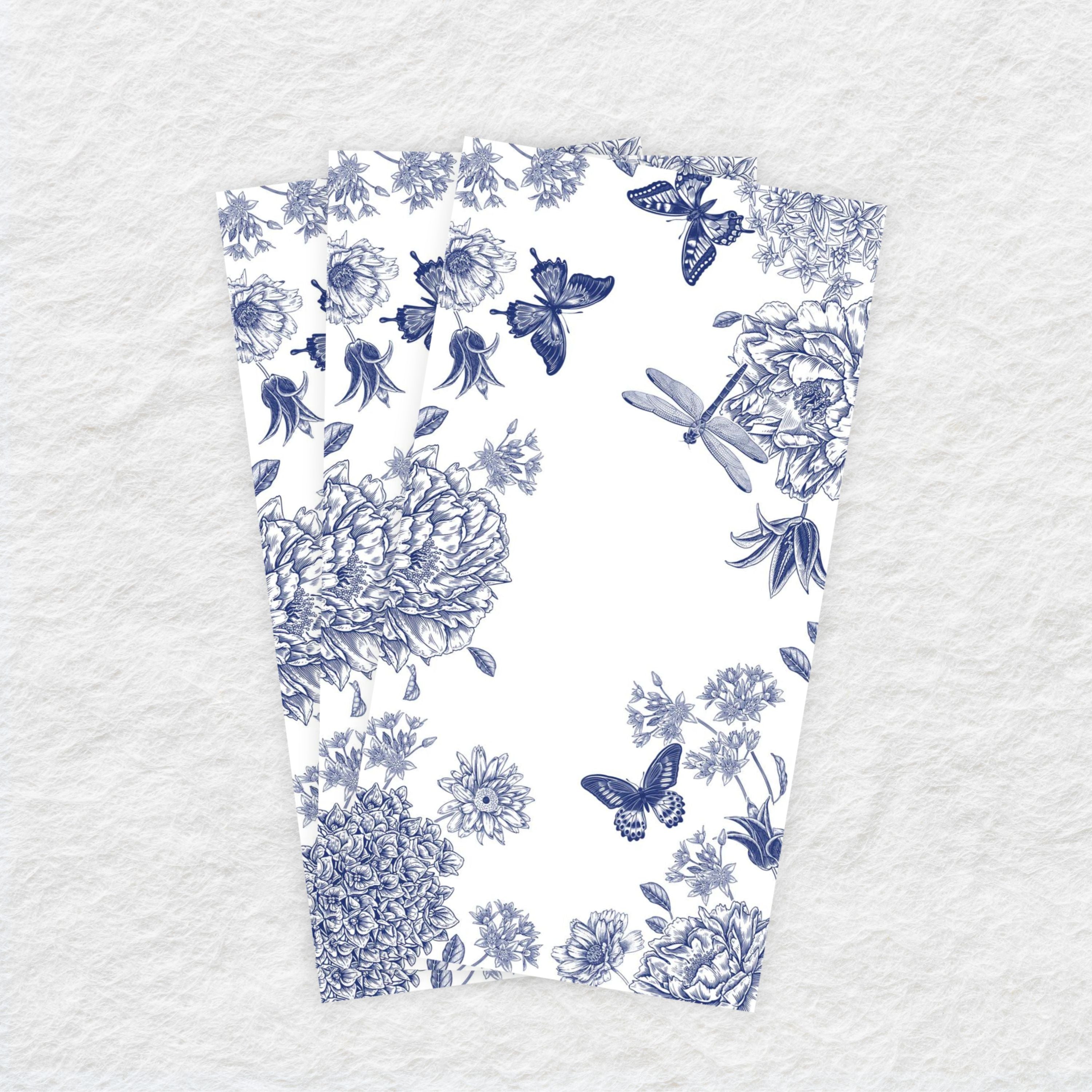 Premium Disposable Linen-Like Paper Guest Towels - 16 Pack | Dragonfly Toile Blue Design | Perfect for Bathrooms, Parties & Luxury Events