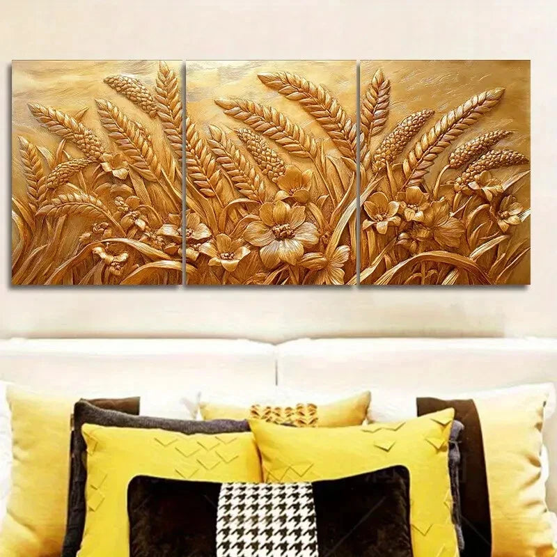 3-Piece Metal Wall Art with Wheat and Flower Designs - Ready to Hang Home Decor for Living Room, Bedroom & Office