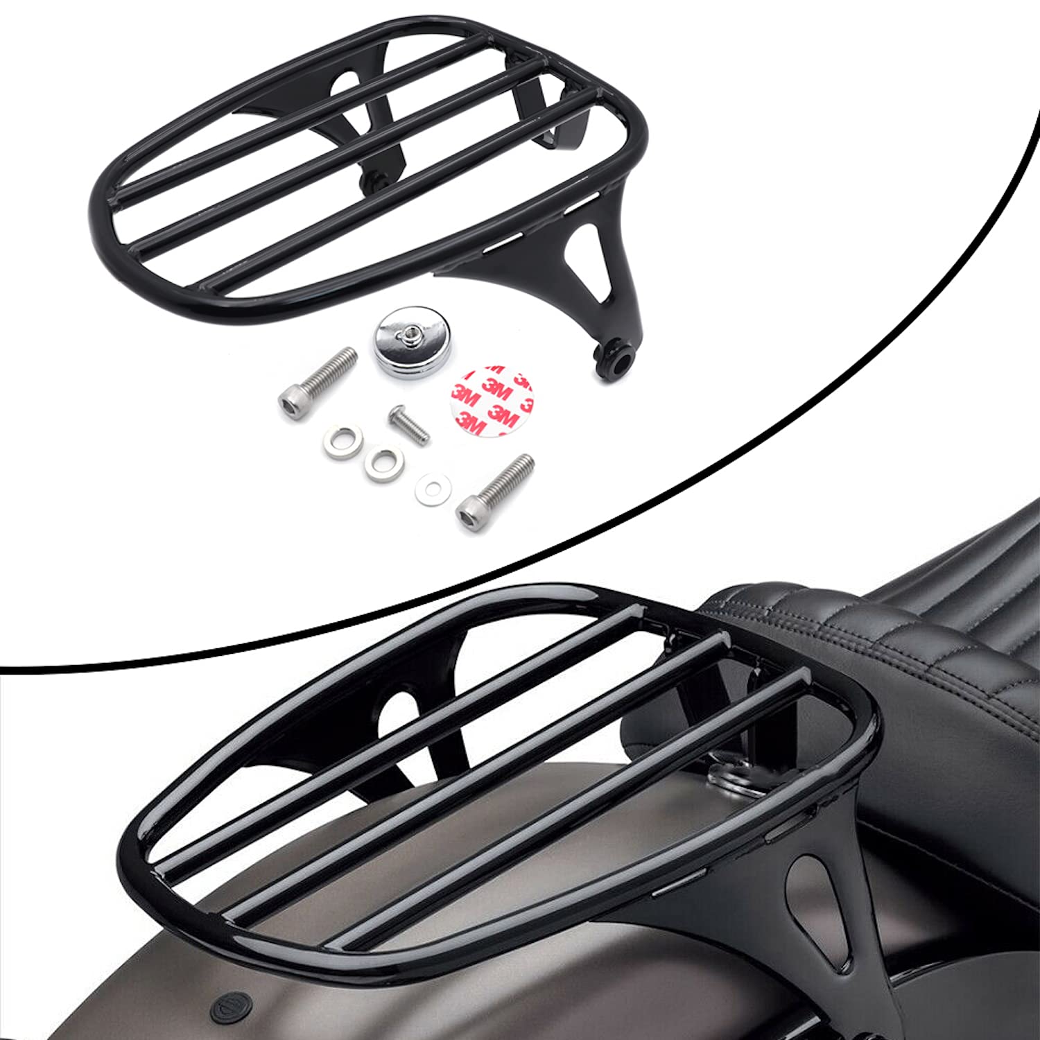 Harley FLSL FXBB Slim Street Bob Motorcycle Luggage Rack - Black Solo Seat Compatible with 2018+ Softail Models | Heavy Duty Rear Cargo Carrier for Touring & Long Rides [P/N: TGHD-LR017-BK]