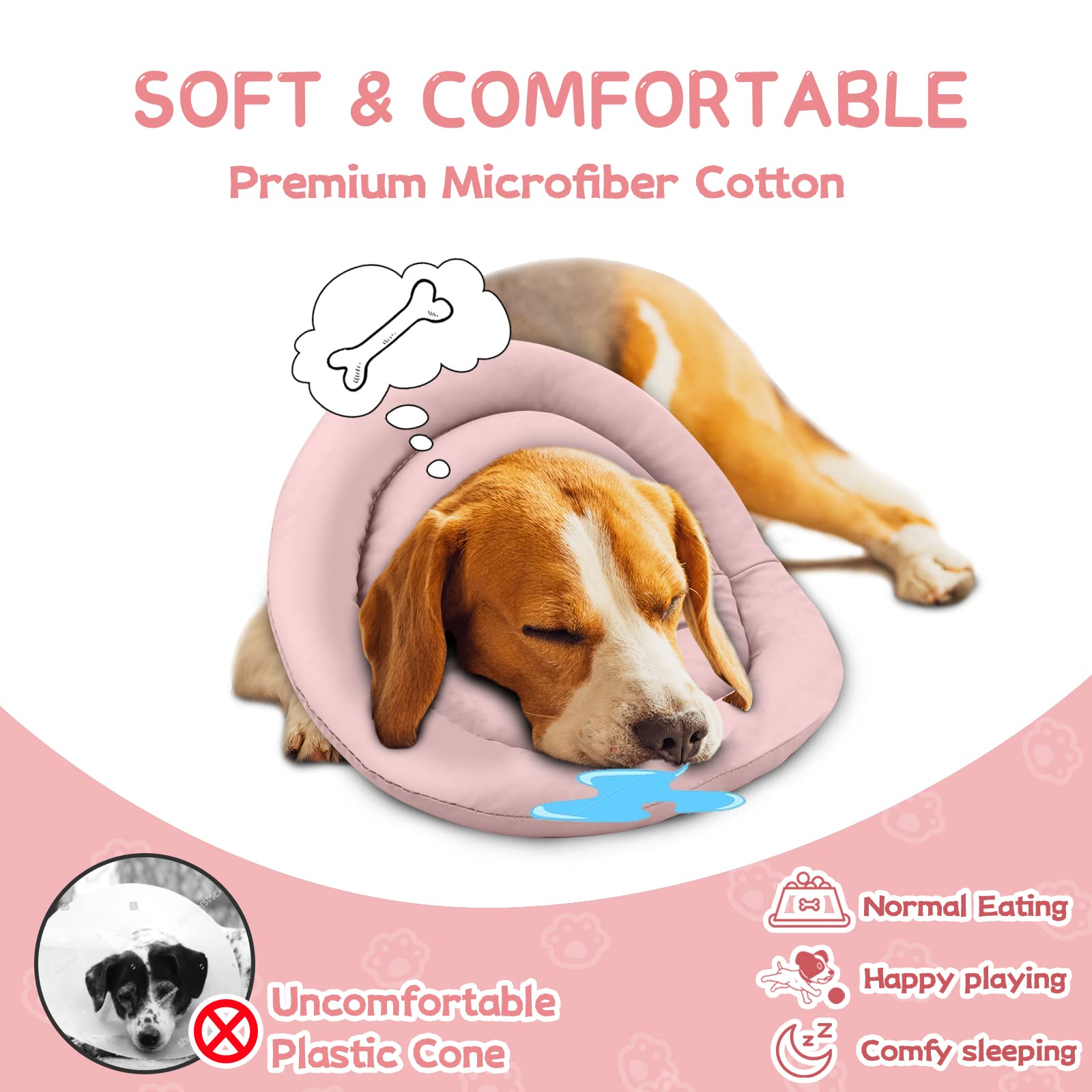 Soft Adjustable Dog Cone Alternative for Small, Medium & Large Dogs - Waterproof Pet Recovery Collar After Surgery - Comfortable Donut Collar to Stop Licking & Scratching (Pink, Size M-3) - Perfect for Post-Surgery Care & Wound Protection