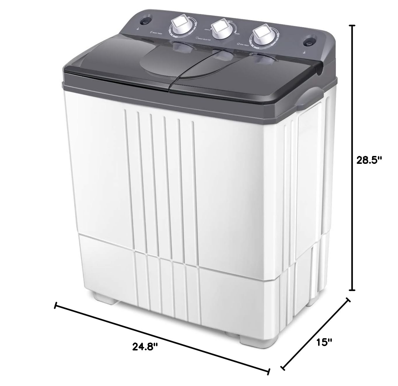 Giantex EP20313 Portable Washing Machine - 20lbs Capacity (12lbs Washer + 8lbs Spinner), Compact Laundry Solution for Apartments, RVs, Dorms & Small Spaces - Gray & White - Perfect for Travel, Camping & Tiny Homes