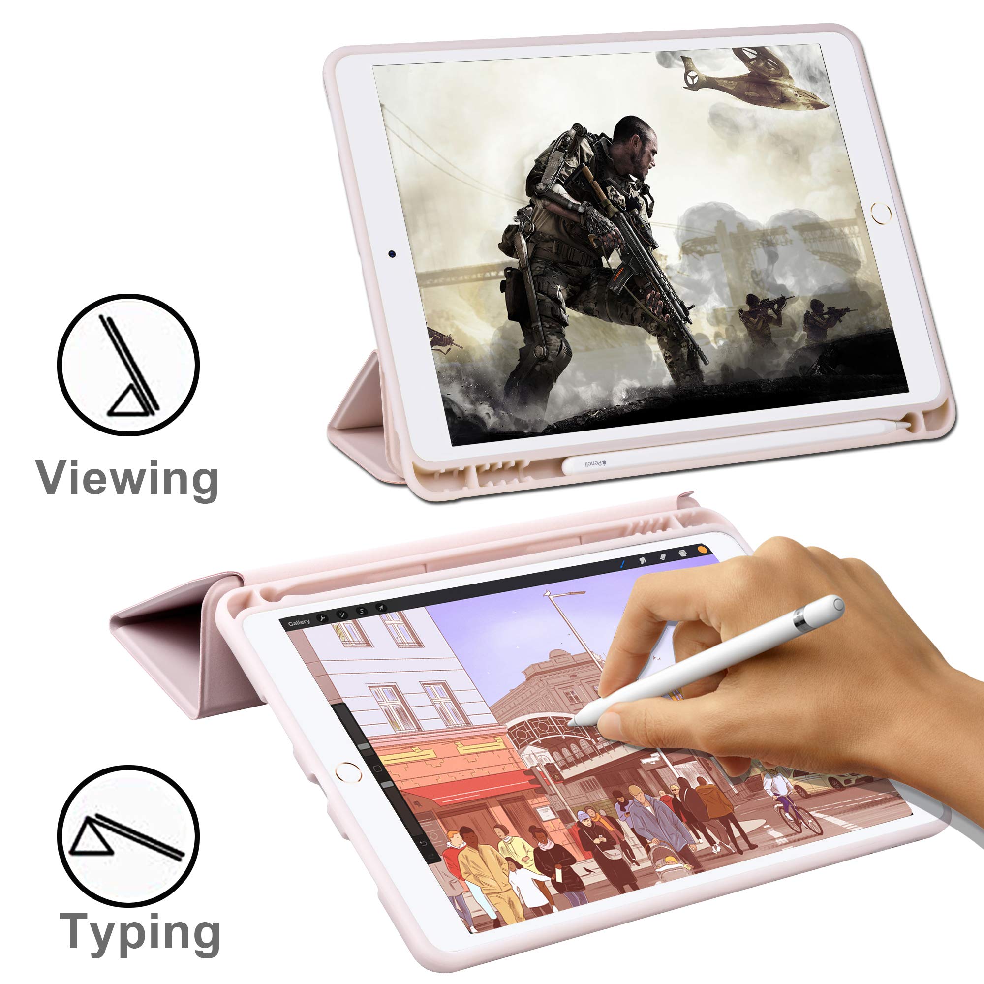 Arae iPad 10.2 inch Case Compatible with iPad 9th/8th/7th Generation (2021/2020/2019) - Auto Wake/Sleep, Pencil Holder, Adjustable Stand Cover in Rose Gold - Perfect for Work, Study & Travel