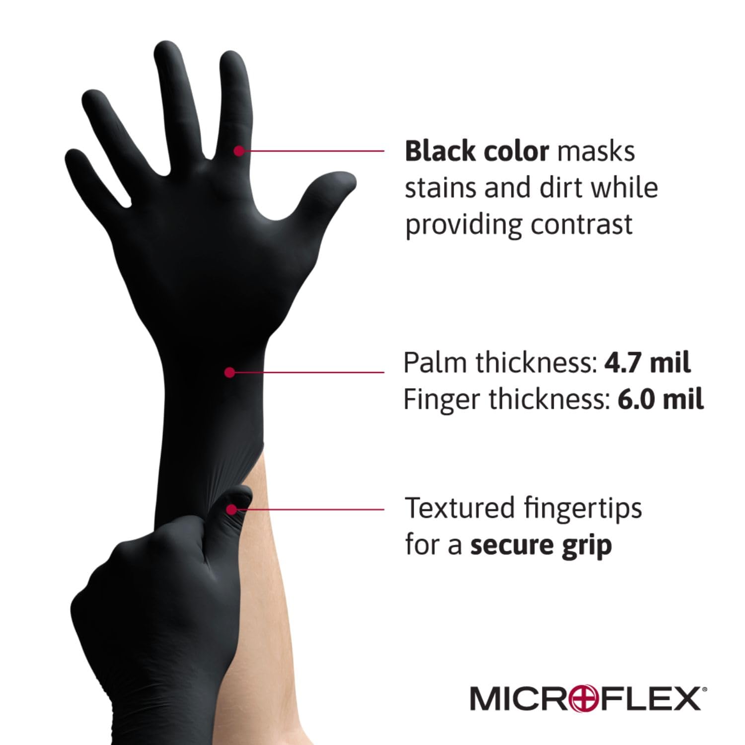 Ansell MICROFLEX MidKnight MK-296 Black Nitrile Gloves - Disposable, Chemical Resistant, Latex-Free for Mechanics, Auto Repair, Cleaning & Tattoo Artists | Perfect for Workshop, Garage, Healthcare & Industrial Use
