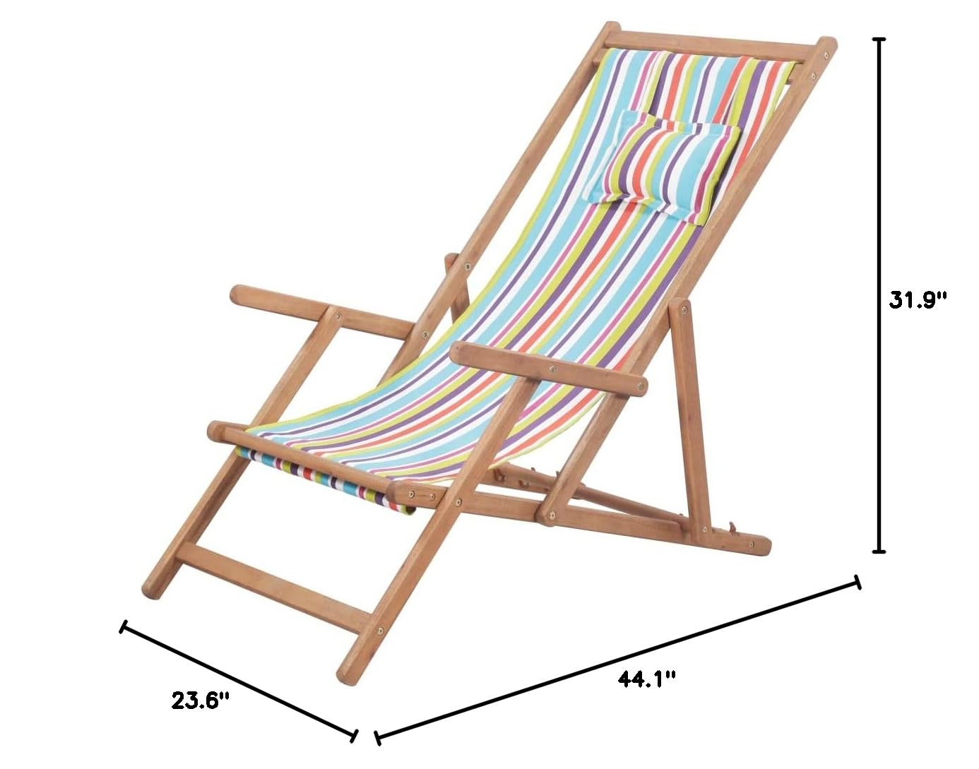 SKM Folding Beach Chair - Portable Wooden Frame with Durable Fabric, Lightweight & Compact for Outdoor, Camping, Picnic, Travel - Multicolor 3998