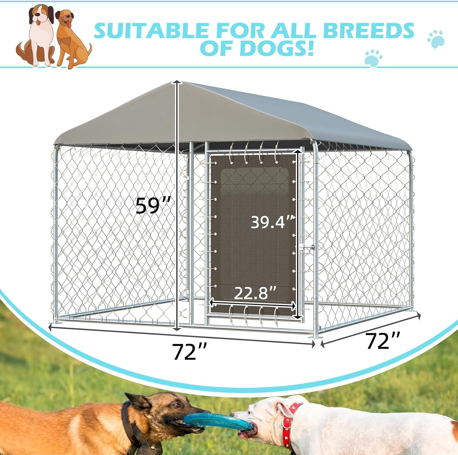 Heavy Duty 6x6 Outdoor Dog Kennel with Roof - Weatherproof & Durable Pet Enclosure for Large Dogs - Perfect for Backyard, Patio, and Kennel Use