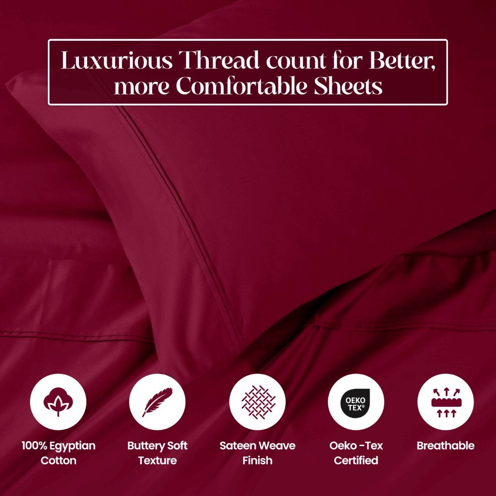 Luxury 1200 Thread Count Egyptian Cotton Deep Pocket Bed Sheet Set - Queen Size, Soft & Breathable for Ultimate Comfort - Perfect for Master Bedroom, Guest Room & Hotel Use