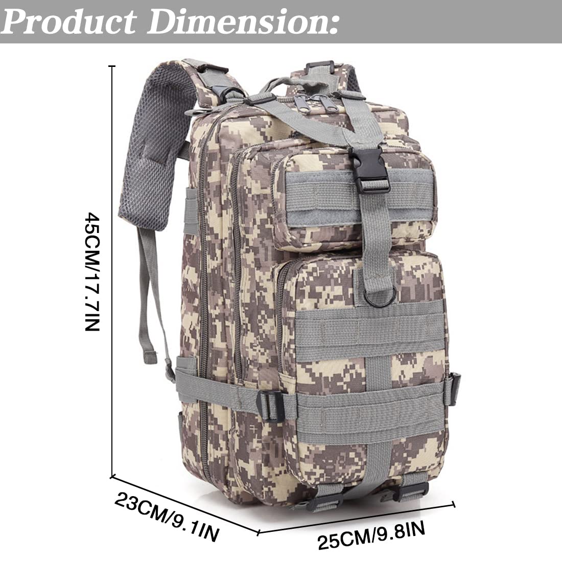 LIMHOO Tactical Backpack for Men - 30L Small Military Rucksack with MOLLE System & USA Flag Patch (ACU Camo) - Durable Army Backpack for Hiking, Camping, Travel & Everyday Carry (EDC)
