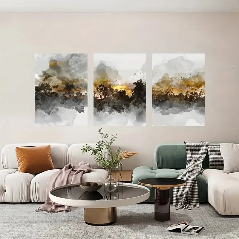 3-Piece Abstract Black Oil Painting Metal Prints - Ready to Hang Wall Art Decor for Living Room, Bedroom & Office
