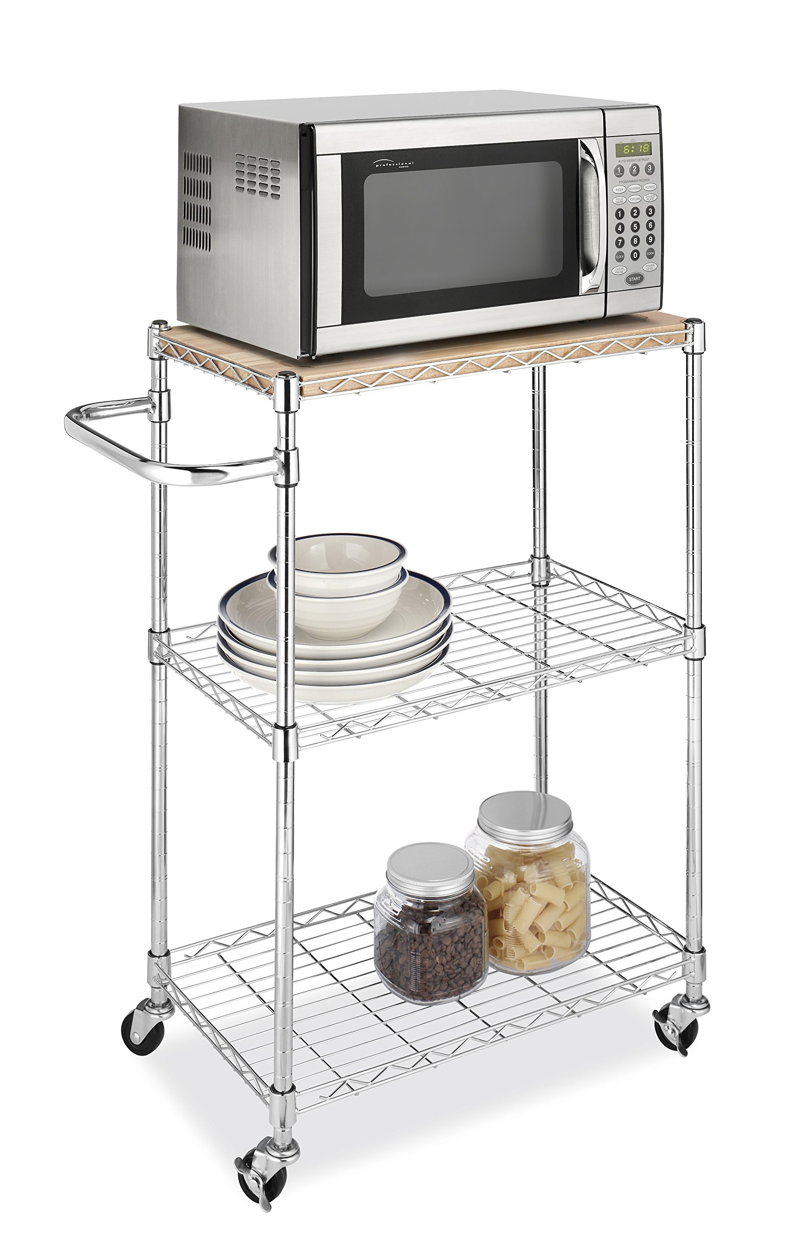 Whitmor Supreme Kitchen & Microwave Cart - Wood & Chrome Rolling Storage Cart - 13.25