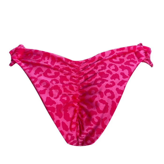 Sexy Pink Glow Jaguar Print Brazilian Bikini Bottom - High Cut Cheeky Swimwear for Women | Perfect for Beach, Pool, Vacation & Summer Fashion