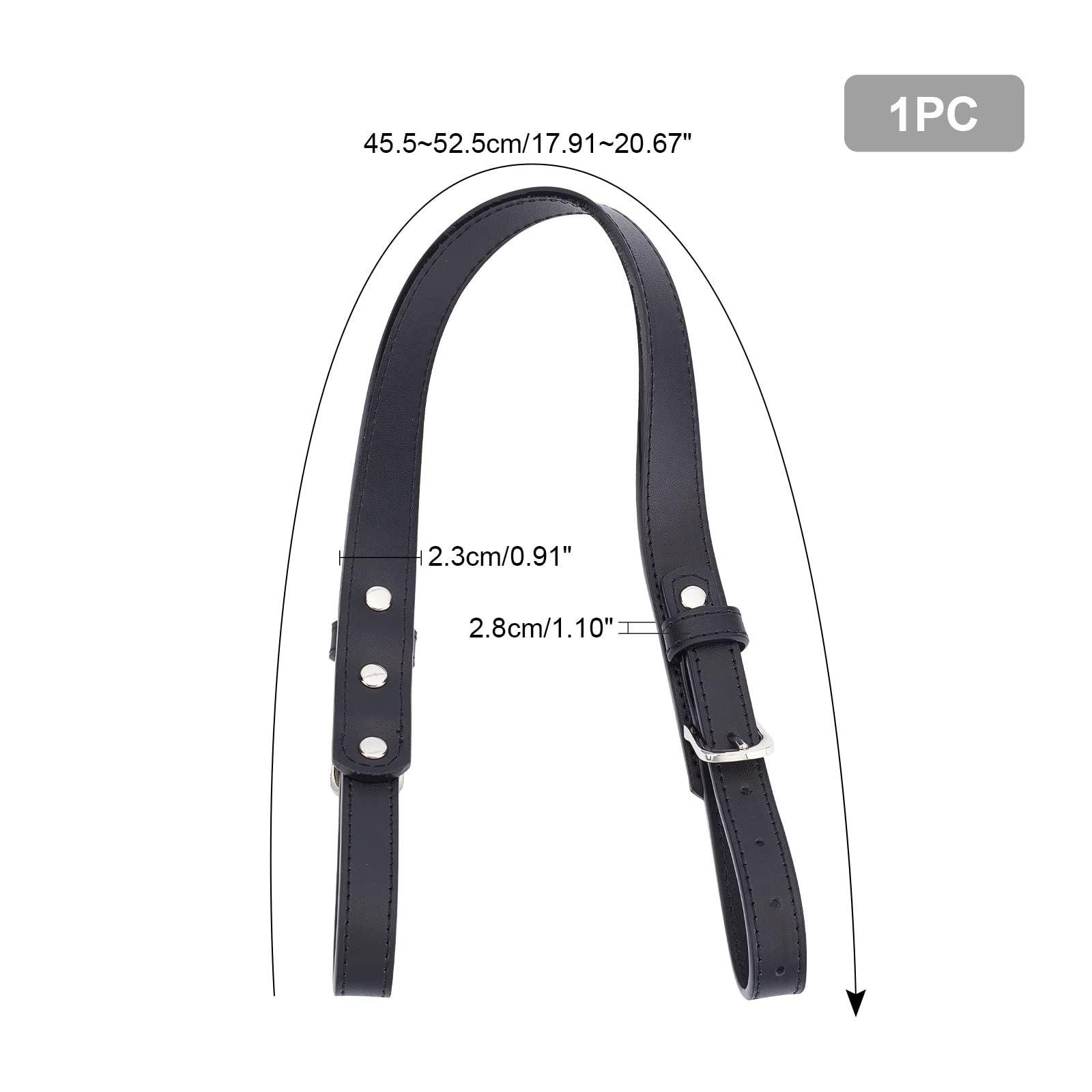 WADORN 17.9 Inch Adjustable Cowhide Leather Handbag Strap Replacement - DIY Purse Handle for Satchel, Tote & Crossbody Bags (Black) | Perfect for Handbag Repair, Custom Purse Making & Fashion Accessories