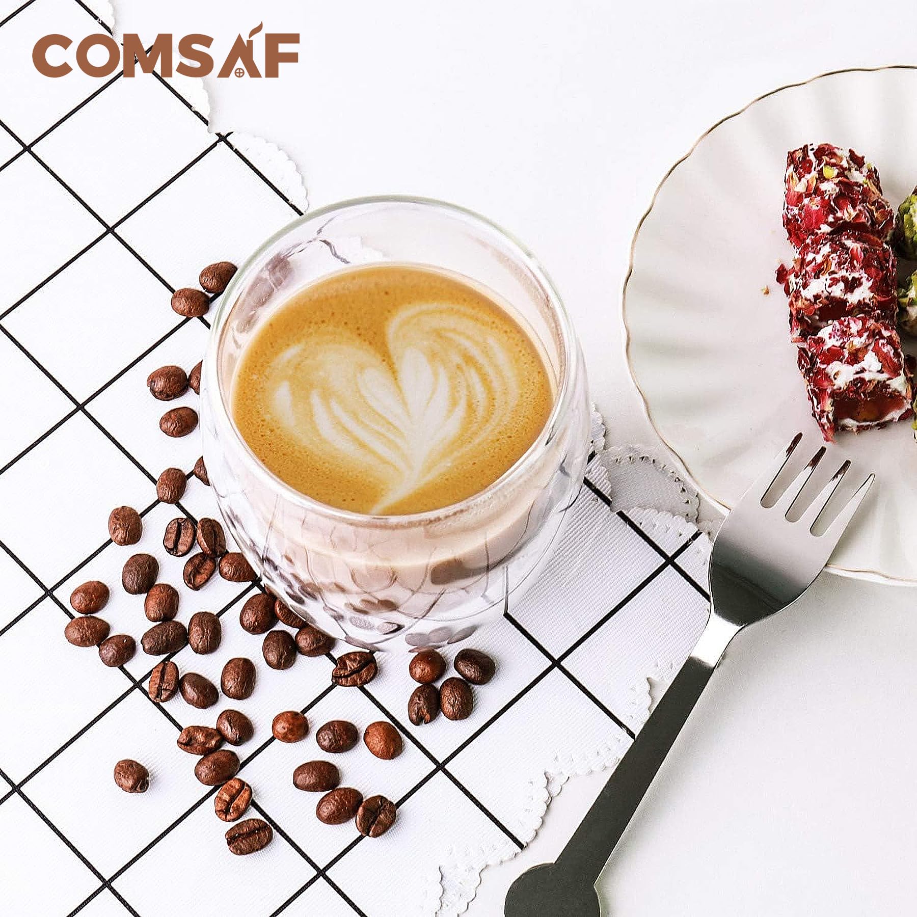 ComSaf 12oz Double Wall Insulated Glass Coffee Mugs Set of 6 - Clear Thermal Cups for Hot/Cold Beverages, Tea, Juice, Milk - Perfect for Latte, Cappuccino, Espresso - Ideal Gift for Christmas, Birthday, Housewarming - Great for Home, Office, Cafe Use