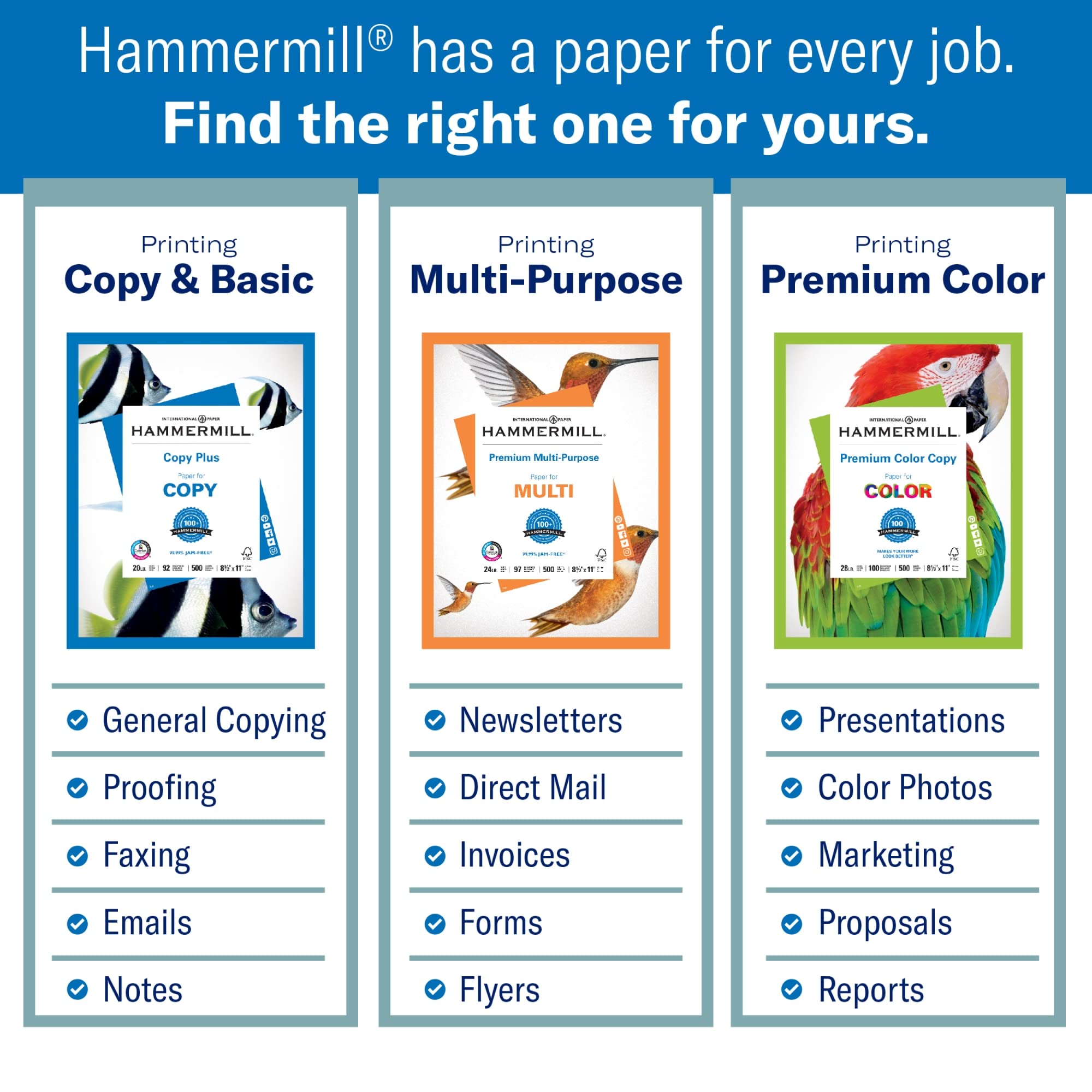 Hammermill Premium Multipurpose Printer Paper 20 lb, 8.5 x 11 - 10 Ream (5,000 Sheets) - 97 Bright White, Acid-Free, Made in USA - Ideal for Office Documents, School Projects & Home Printing