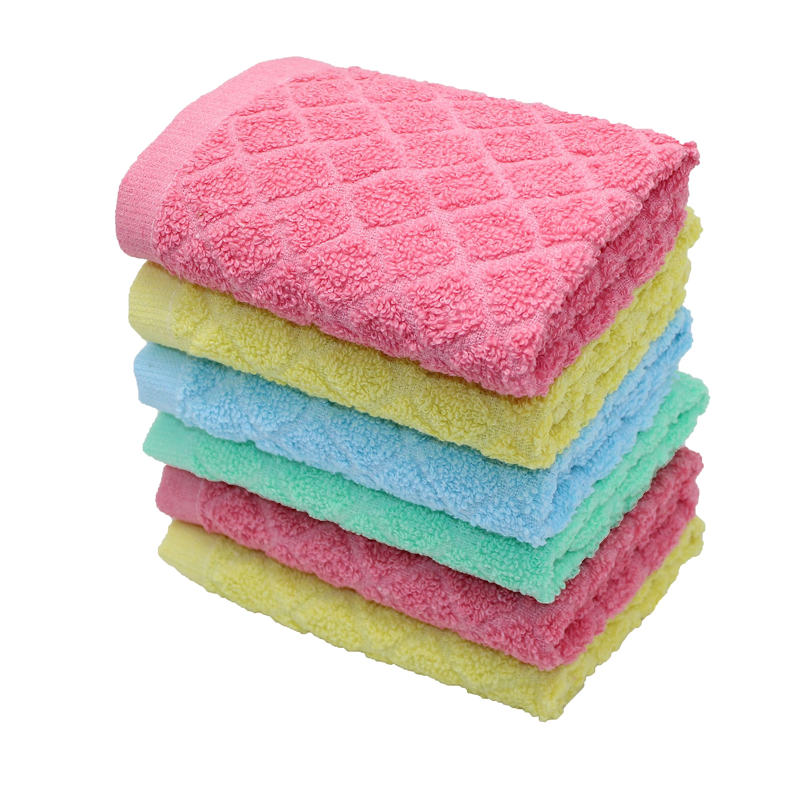Premium 400 GSM Pure Cotton Printed Face Towels - Ultra Soft & Super Absorbent Handkerchiefs for Women, Kids & Babies - 6 Pack (25x25 cm) Multicolor - Perfect for Daily Use, Travel, Gym & Nursery Care