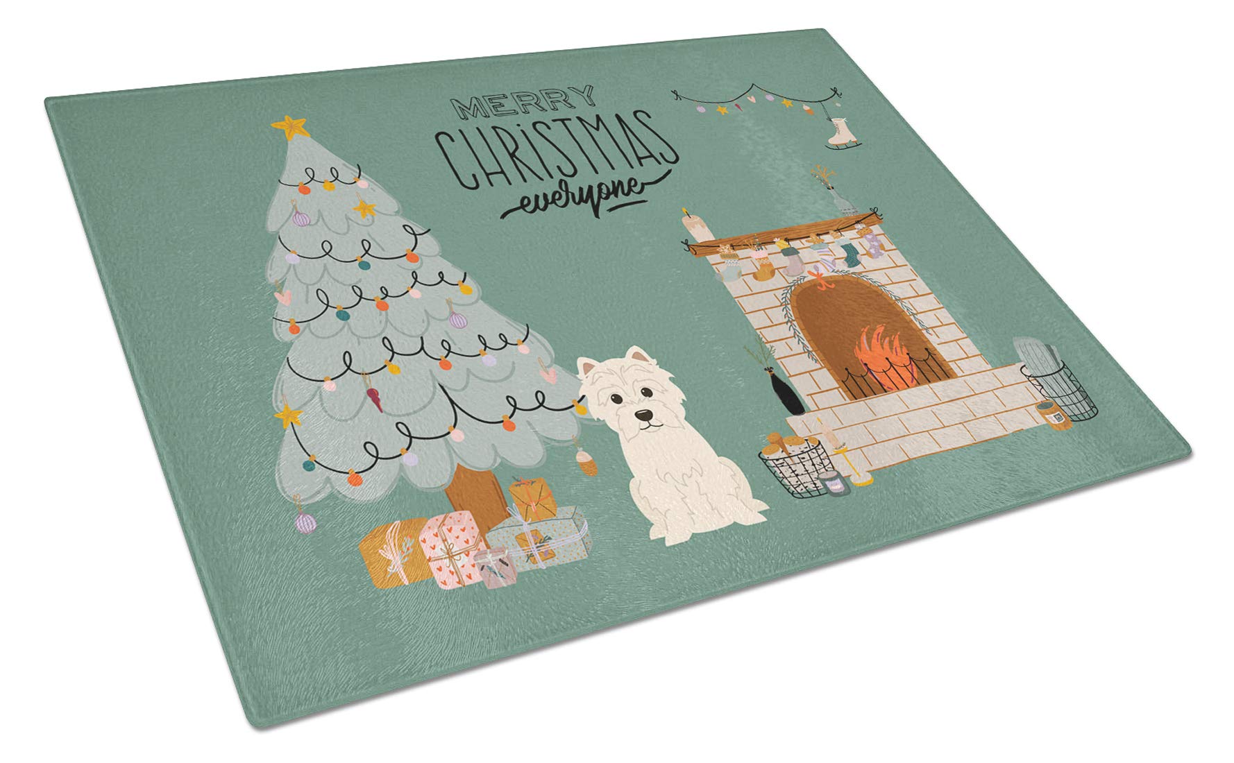 Westie Christmas Everyone Large Tempered Glass Cutting Board - Decorative Kitchen Chopping & Serving Board for Holiday Entertaining | Caroline's Treasures CK7605LCB