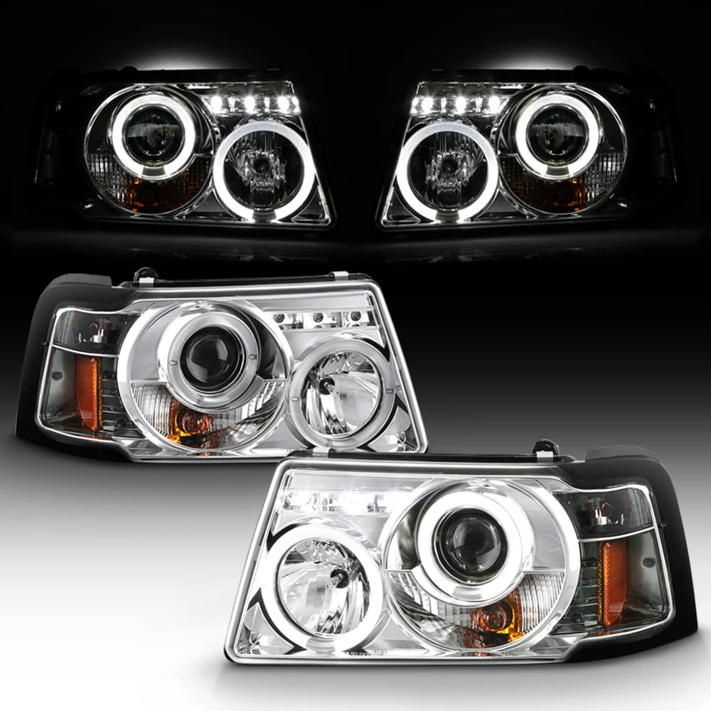 ACANII LED Halo Chrome Projector Headlights for 2001-2011 Ford Ranger - Pair with Corner Lamps (Driver & Passenger Side) | Upgrade Your Truck's Style & Night Visibility for Off-Roading & Daily Commuting