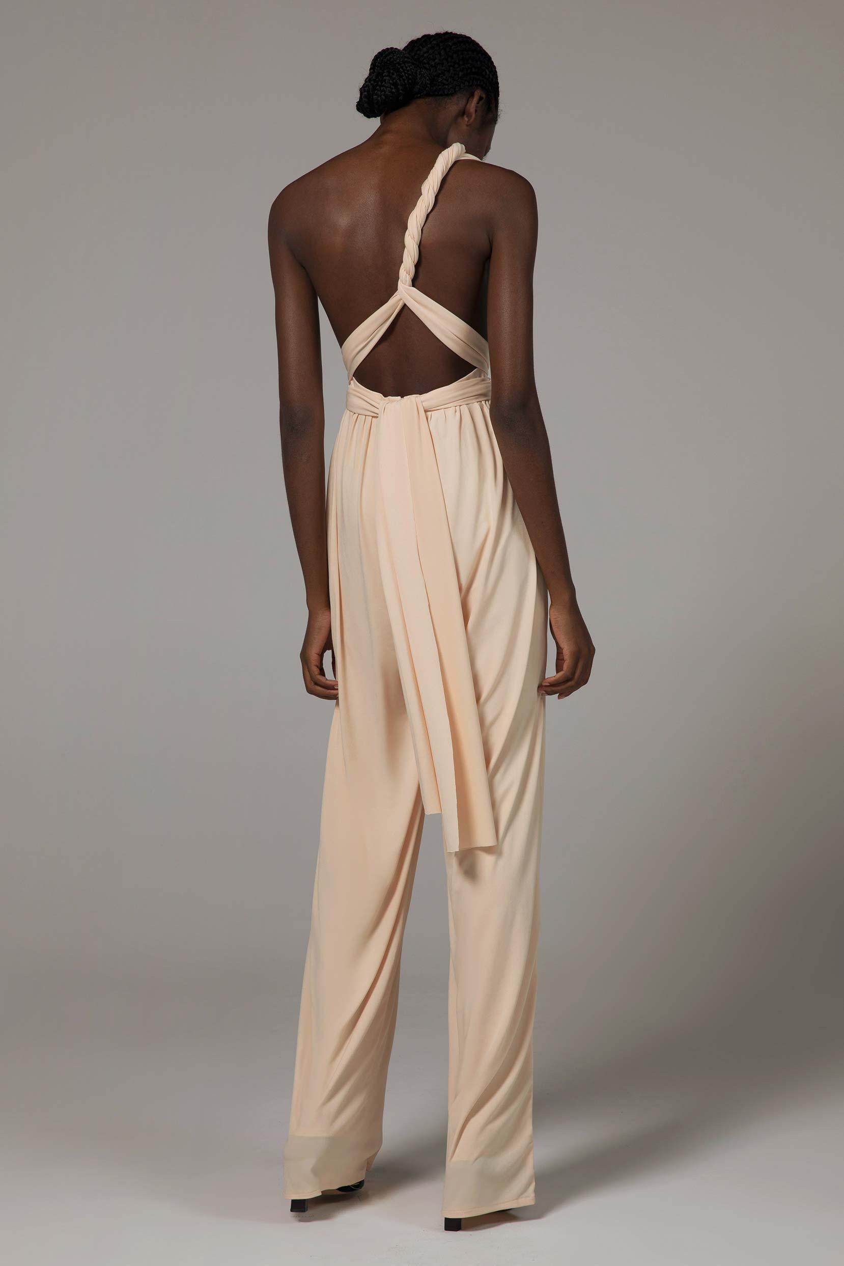 Elegant Floor-Length Knitted Jumpsuit Bridesmaid Dress - Formal Evening Gown for Weddings & Special Occasions | CB0419