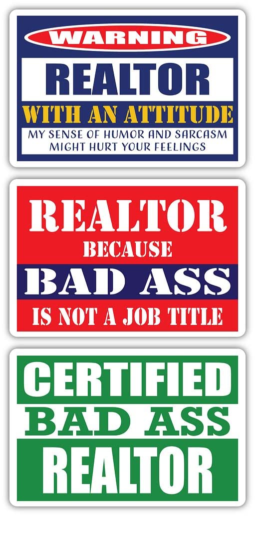 Certified Bad Ass Realtor Stickers (3-Pack) - Funny Real Estate Agent Gift - Durable 3M Vinyl Decals for Laptops, Hard Hats & Windows - Perfect for Office Decor, Job Pride & Career Humor