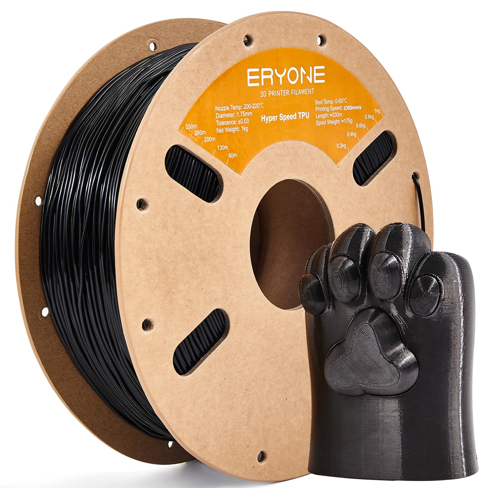 ERYONE TPU Filament 1.75mm 1KG - High Speed Flexible 3D Printer Filament 95A (Black) for Hyper Speed 3D Printing 30-300mm/s | Perfect for RC Tires, Phone Cases & Wearable Prototypes