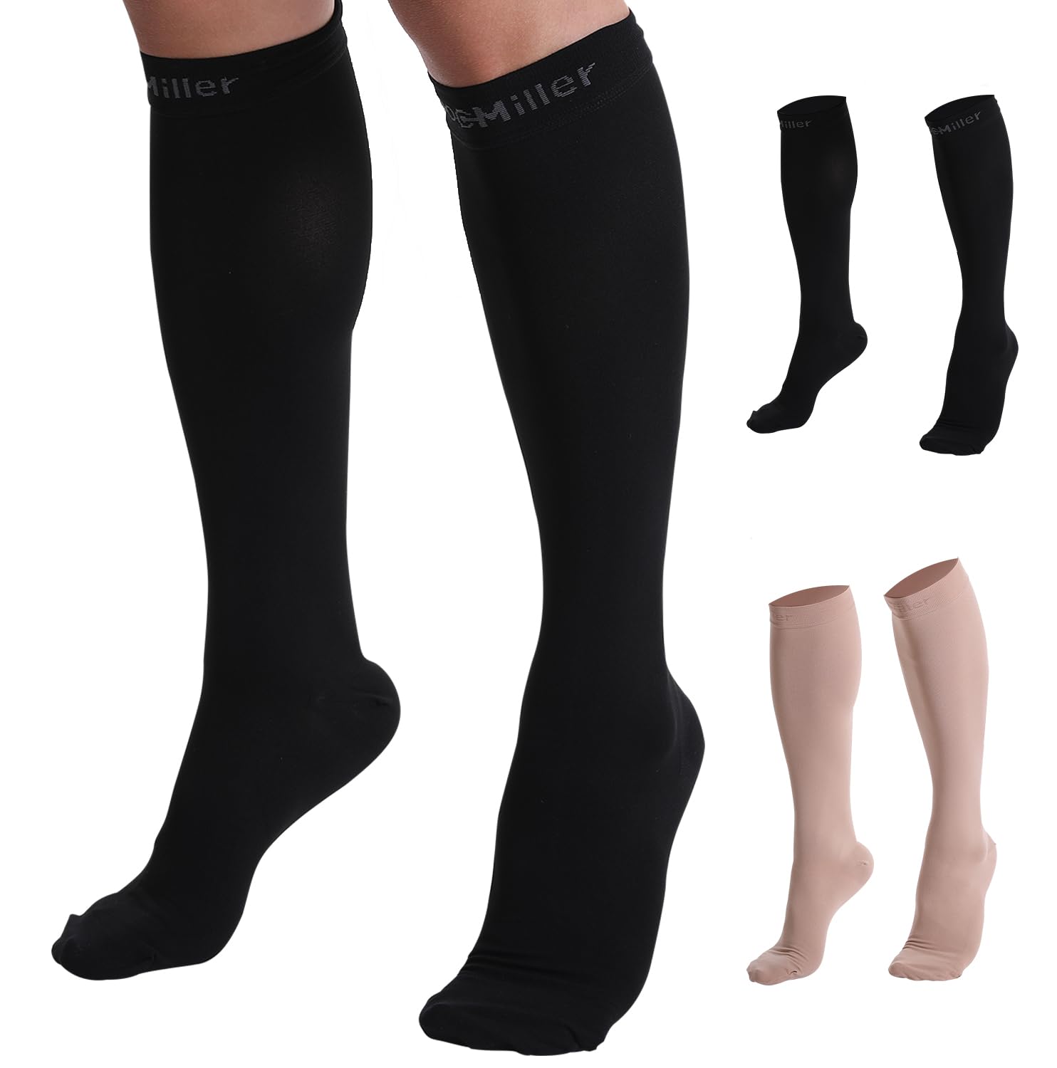 Doc Miller 20-30mmHg Graduated Compression Socks for Women & Men - Medical Support Socks for Varicose Veins, Swelling & Improved Blood Circulation (Black, XX-Large) - Perfect for Travel, Nursing & Long Work Shifts