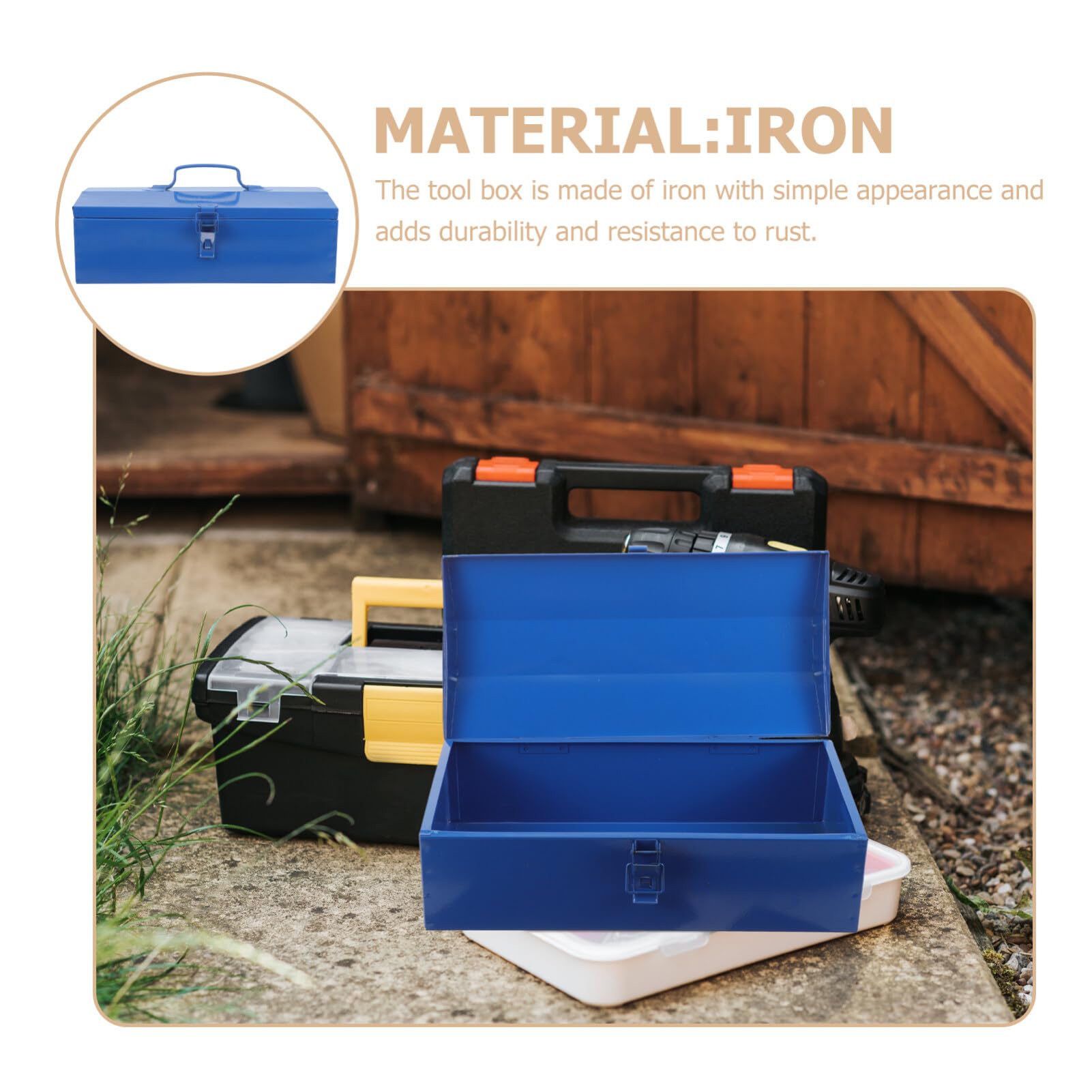 DOITOOL Small Metal Tool Box - Portable Steel Tool Organizer with Hip Roof Design & Secure Metal Latch | Compact 13.95x6.68x4.52 Inch Blue Tool Storage Box for DIY, Home Repair, Car Maintenance & Workshop Organization