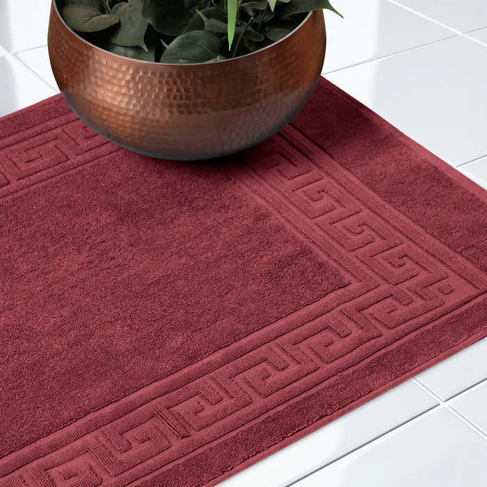 Premium Cotton 2-Piece Greek Key Border Bath Mat Set - Ultra Absorbent, Non-Slip Bathroom Rug - Perfect for Modern Bathrooms, Master Suites & Spa-Like Retreats