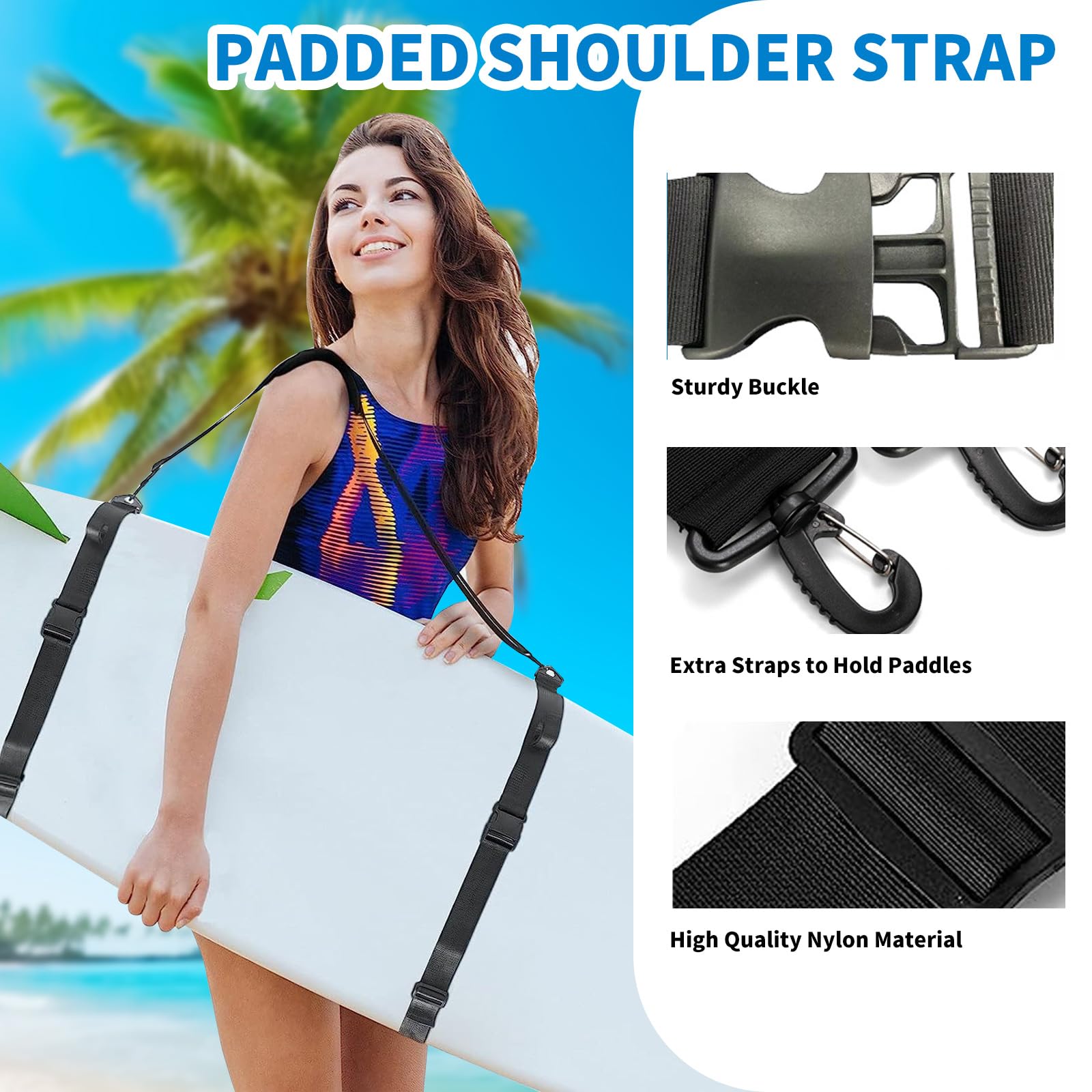 Premium Paddle Board Carry Strap - Heavy Duty SUP Shoulder Strap for Inflatable Kayak & Surfboard - Comfortable Paddleboard Accessories for Adults - Perfect for Beach, Lake & Water Sports Adventures