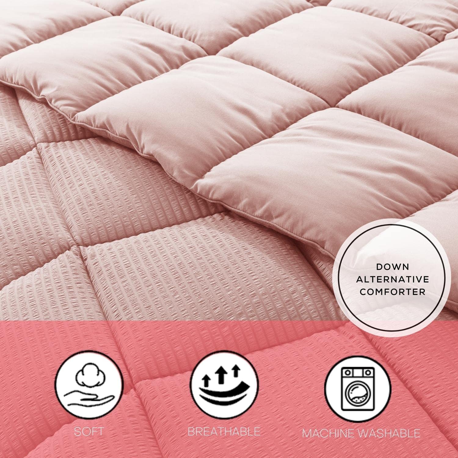 KASENTEX 3-Piece Down Alternative Comforter Set with Duvet Cover & Pillow Shams | Hypoallergenic Reversible Luxury Bedding | Soft Fluffy Twin Size in Pink | Machine Washable for Easy Care | Perfect for Guest Rooms, Dorm Beds & Cozy Bedroom Retreats