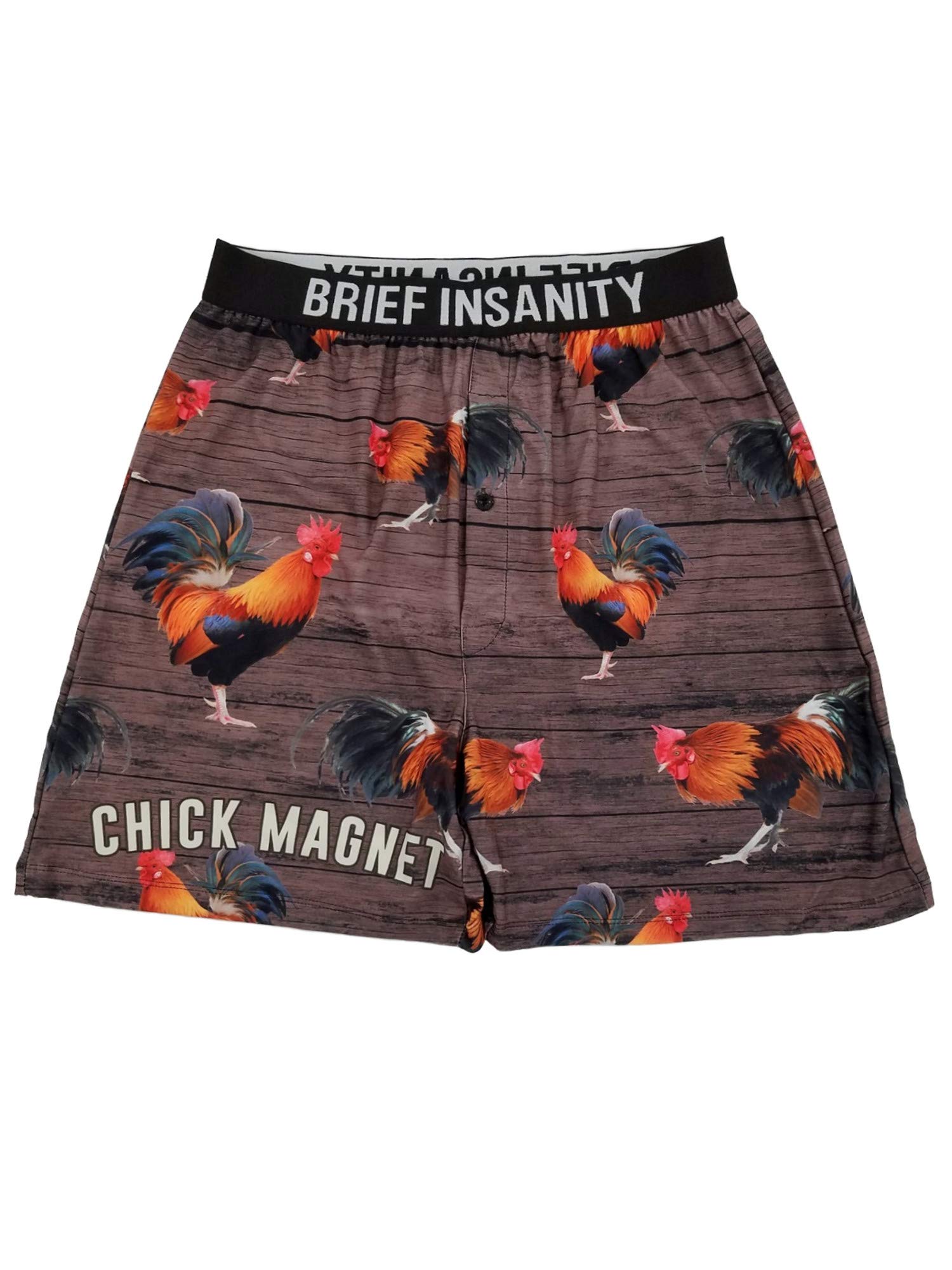BRIEF INSANITY Men's Rooster Chick Magnet Boxer Shorts - Funny Novelty Underwear for Gifts, Parties & Everyday Comfort