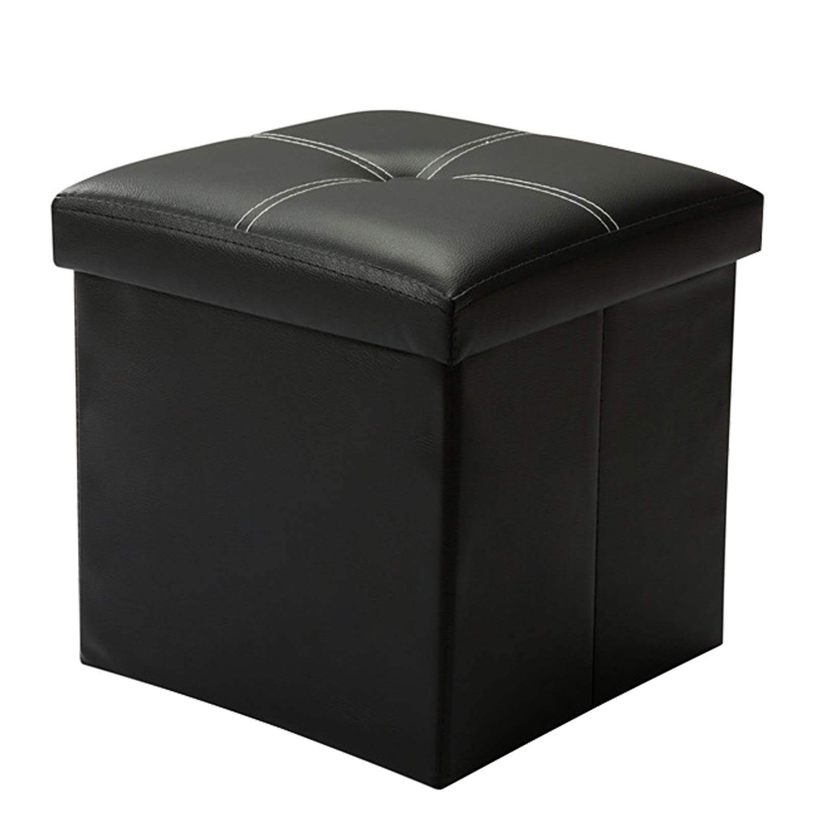 YCOCO Faux Leather Small Square Foot Rest Stool with Storage - Foldable Ottoman Footrest for Living Room, Bedroom, Office - 11.8