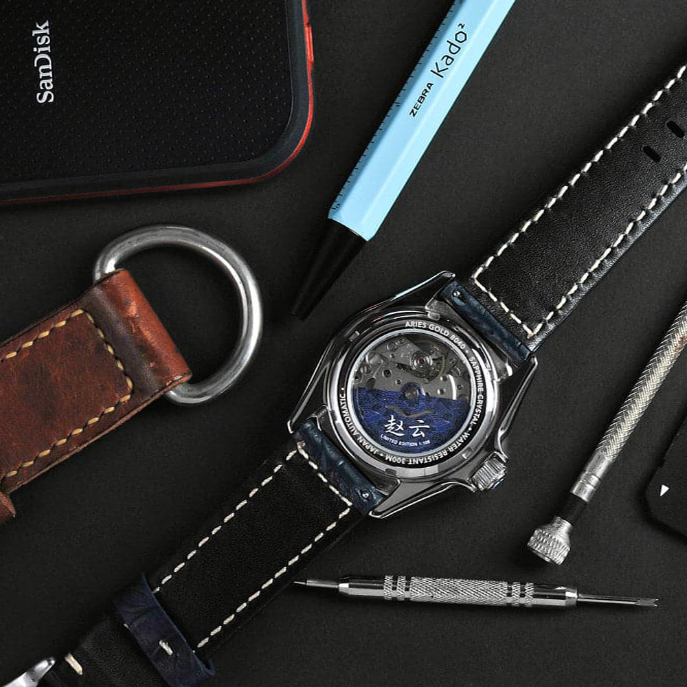 AG Collective The Defender San Guo Series Blue Leather Strap Men's Watch G 8040 SAN DEF - Stylish Casual & Business Timepiece for Everyday Wear