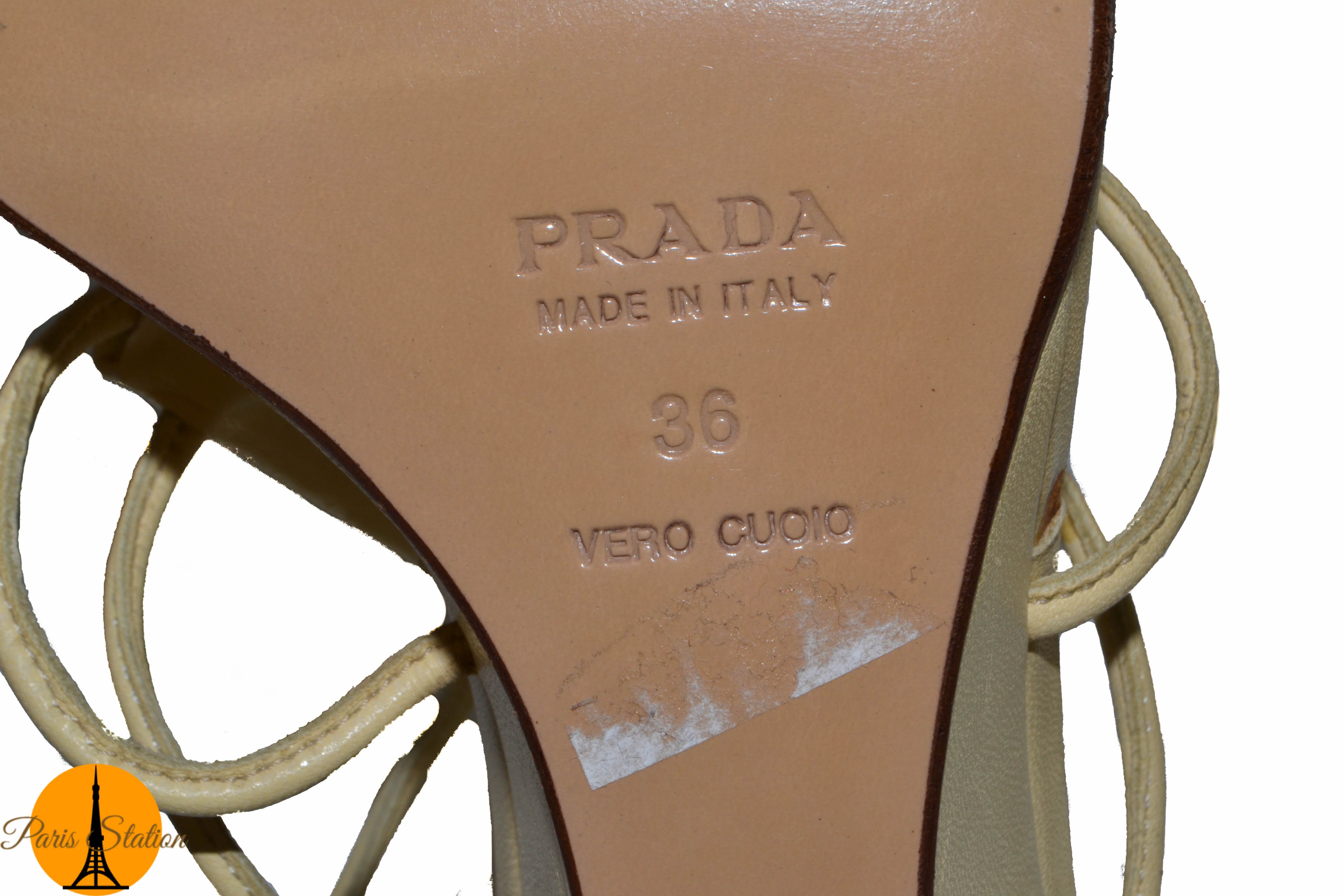 Authentic Prada Beige Leather Sandals Women's Size 36/6 US - Perfect for Summer Vacations, Beach Outings & Casual Chic Style