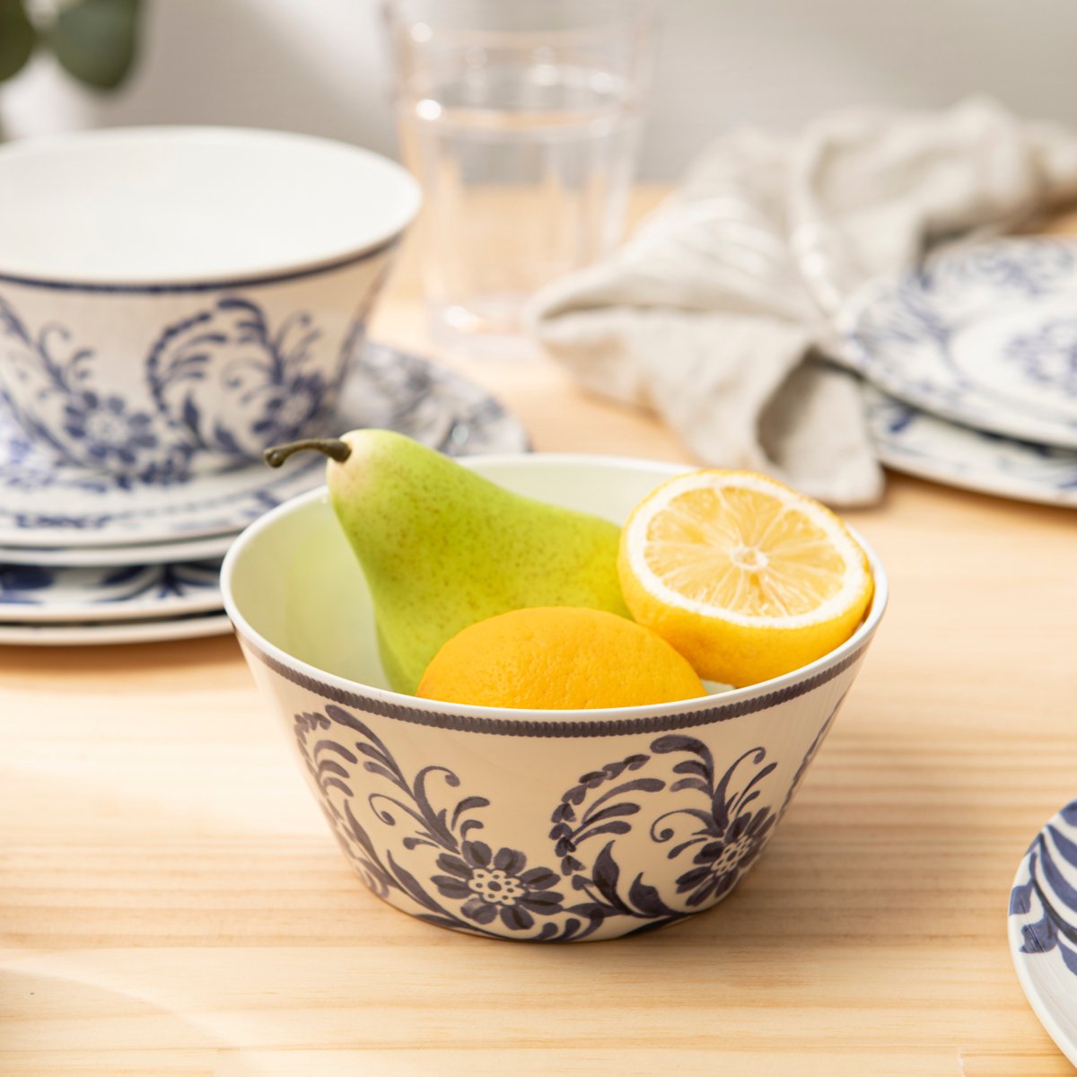 12-Piece Outdoor Dinnerware Set - Indigo Floral Design for Picnics, BBQs, and Garden Parties
