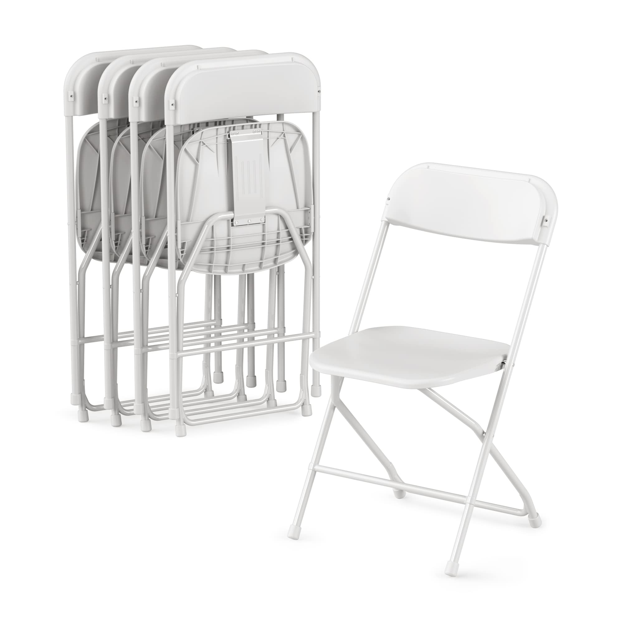 Allpop 4 Pack White Plastic Folding Chairs - 300lb Weight Capacity, Heavy Duty Steel Frame, Stackable & Portable for Indoor Outdoor Use - Perfect for Home, Office, Wedding, Party, Camping, Picnic & Commercial Events