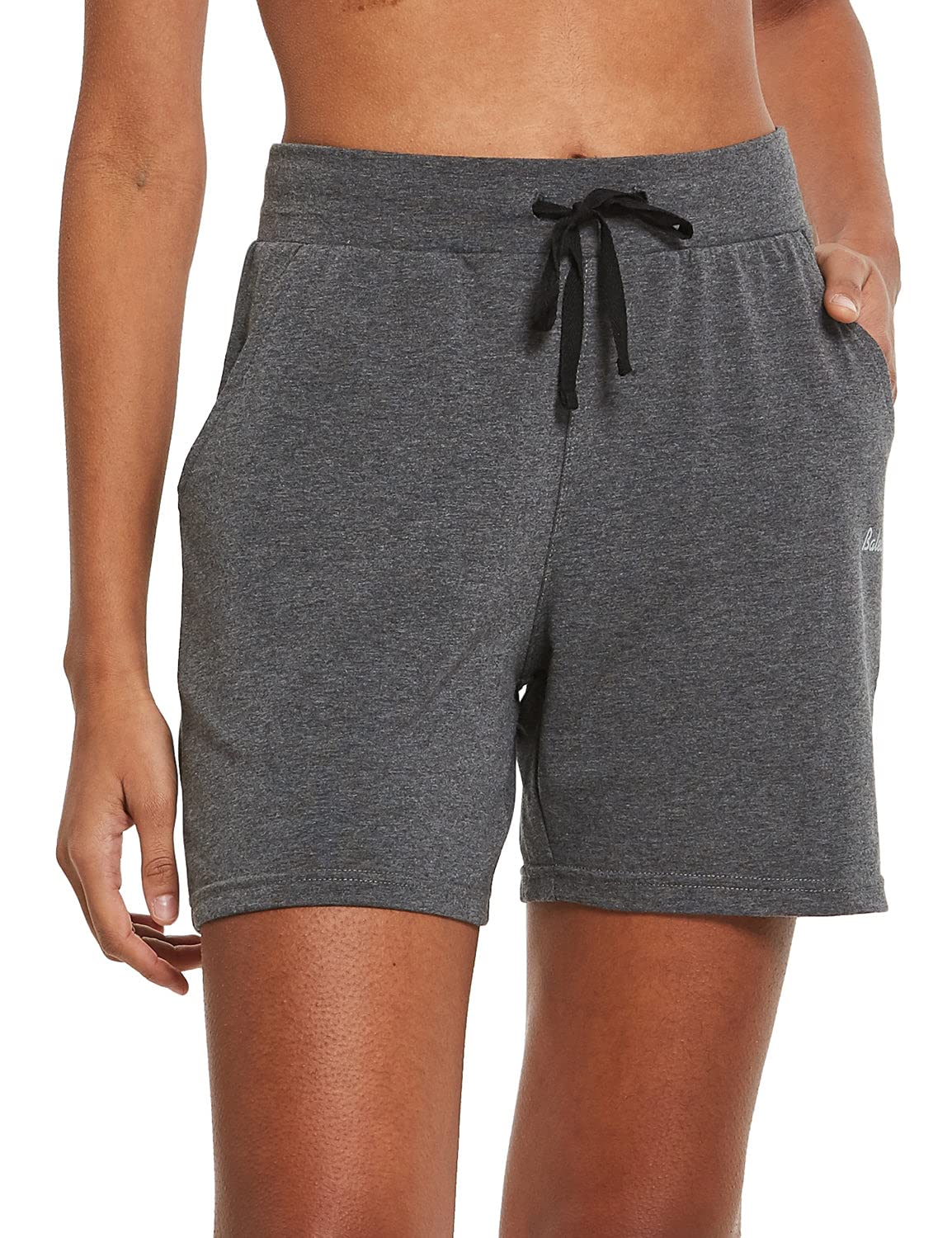 BALEAF Women's Cotton Yoga Shorts with Drawstring & Pockets - Breathable Athletic Lounge Shorts for Yoga, Running, Beach & Summer Workouts
