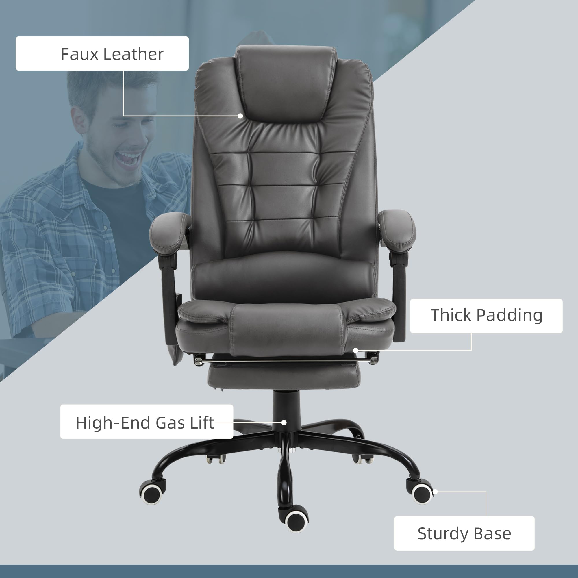 Vinsetto 7-Point Massage Office Chair with Lumbar Support & Footrest - for Home & Office Use