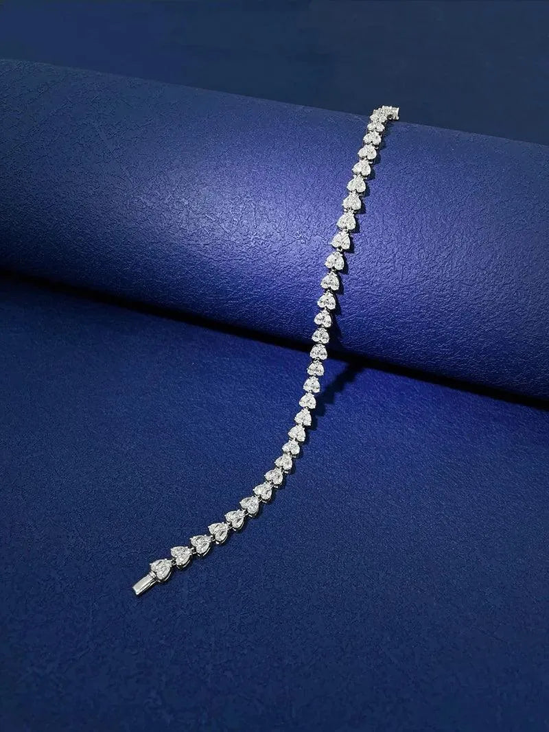 18K White Gold Diamond Bracelet for Women - Luxury Heart-Shaped Engagement Jewelry with Real Natural Diamonds - Perfect for Anniversaries, Proposals & Romantic Gifts