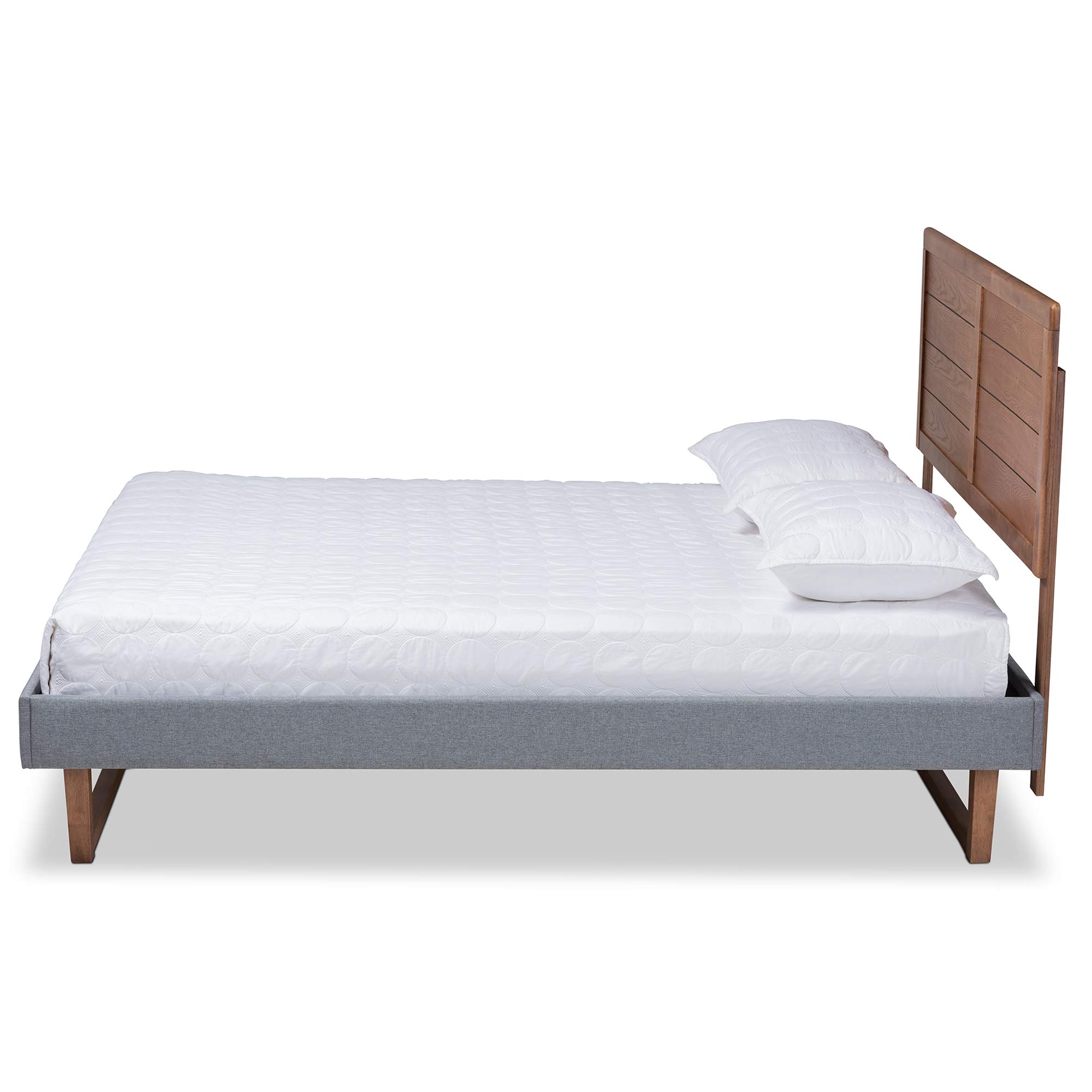 Baxton Studio Queen Platform Bed Frame - Dark Grey/Ash Walnut Finish - Modern Minimalist Bedroom Furniture for Small Spaces & Apartment Living
