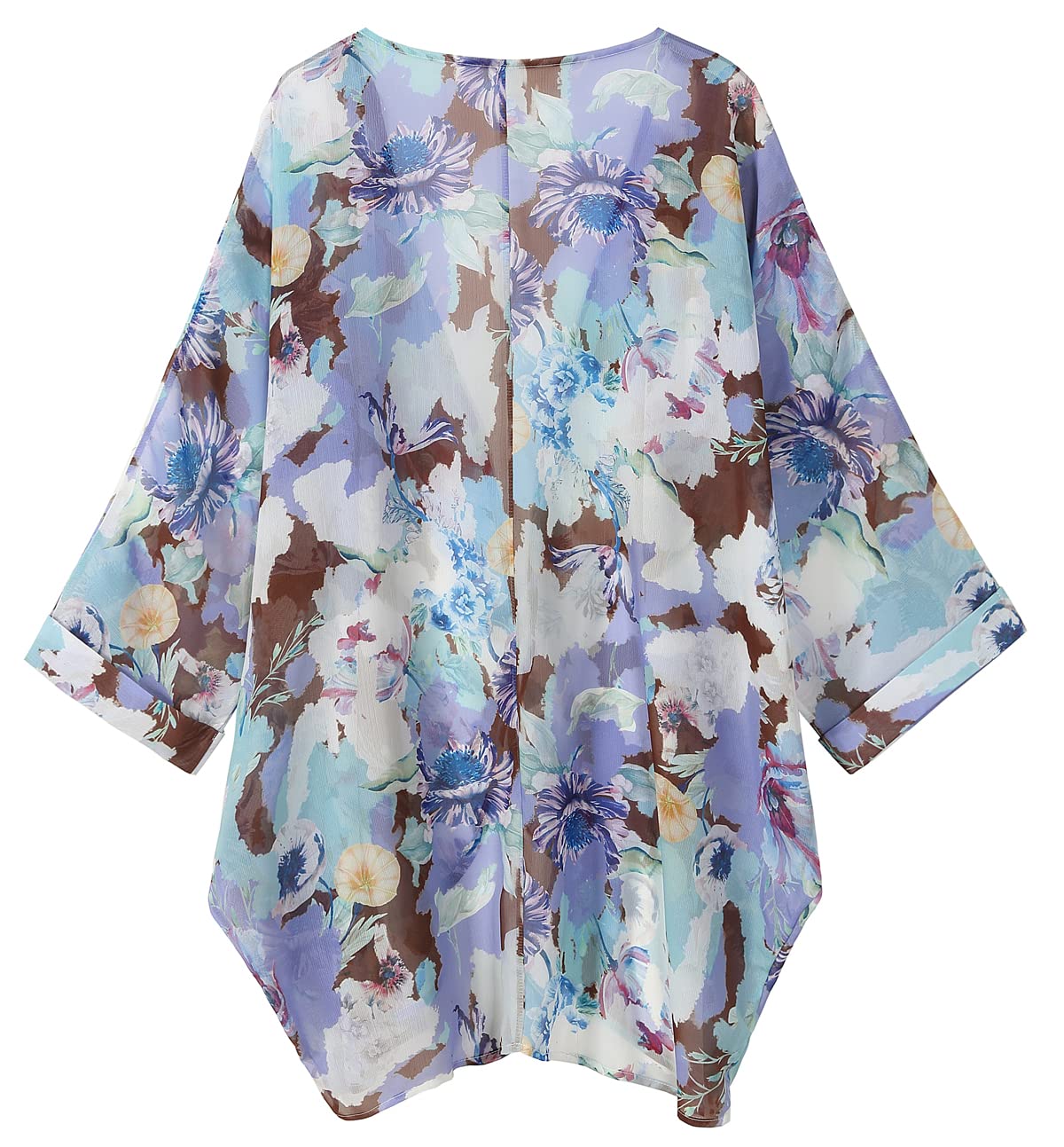 Tribear Women's Floral Printed Chiffon Kimono Cardigan - Lightweight Batwing Sleeve Cover Up for Beach, Pool, Summer Outfits & Casual Wear