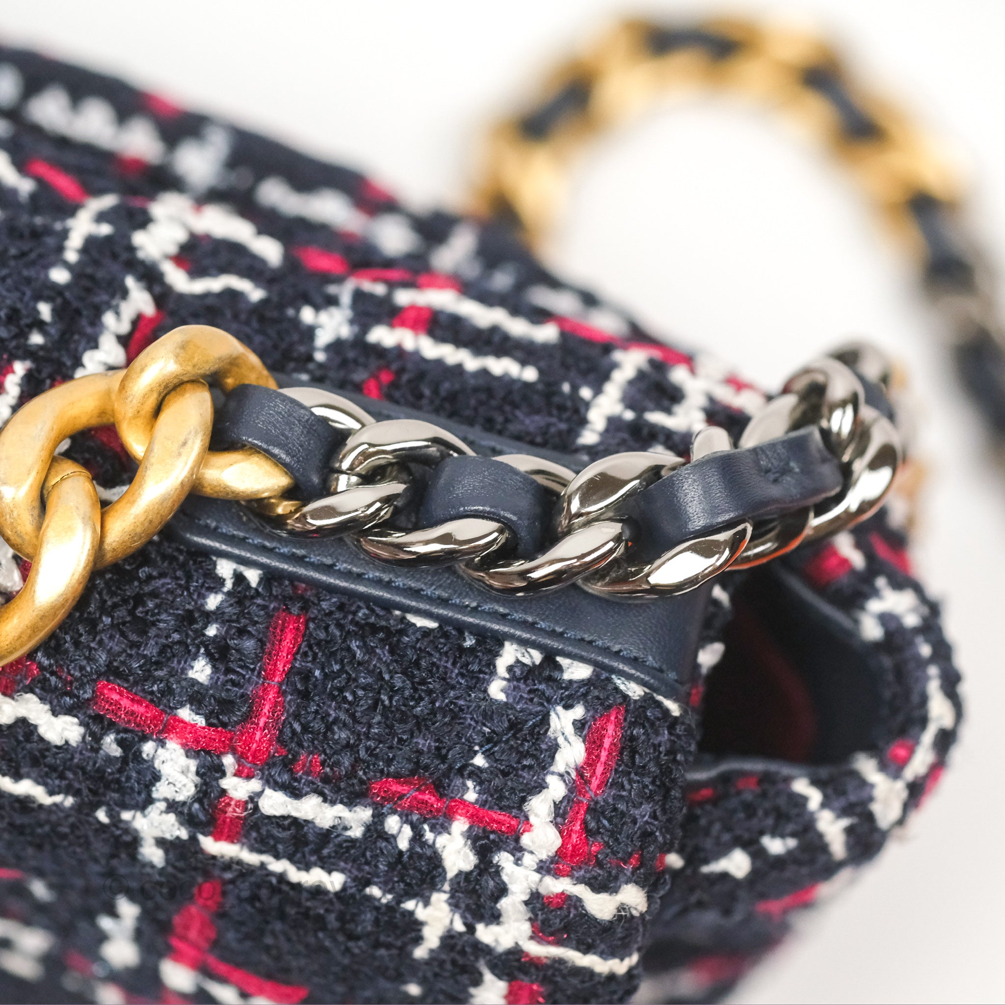Chanel 19 Small Navy Grid Tweed Bag with Mixed Hardware - Luxury Crossbody Flap Bag for Women, Perfect for Date Night & Special Occasions