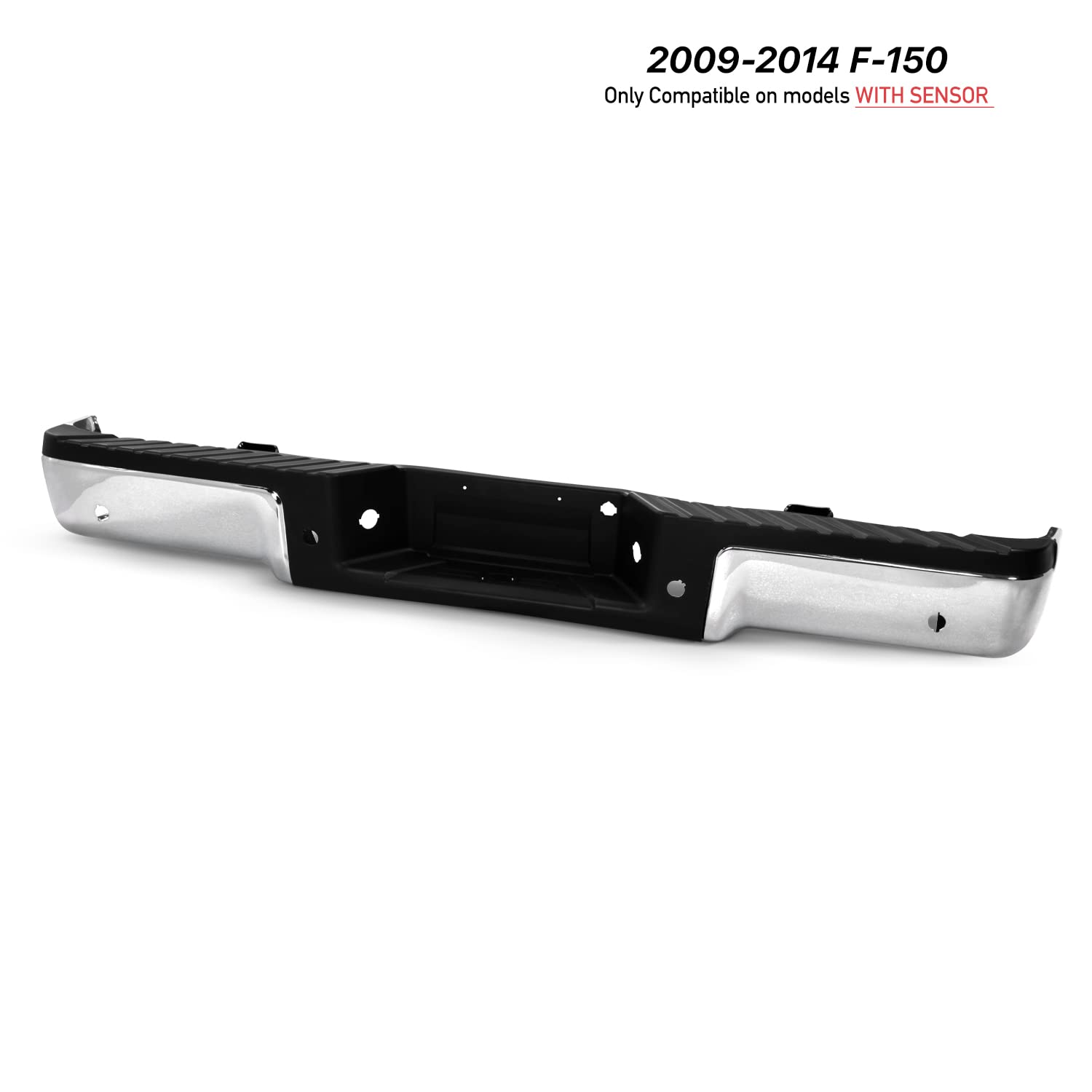 AKKON Rear Bumper with Step Pads & Brackets Lights Set [w/Sensor Hole] for 2009-2014 Ford F150 Standard/Styleside Bed - Durable Replacement for Off-Roading, Towing & Daily Driving