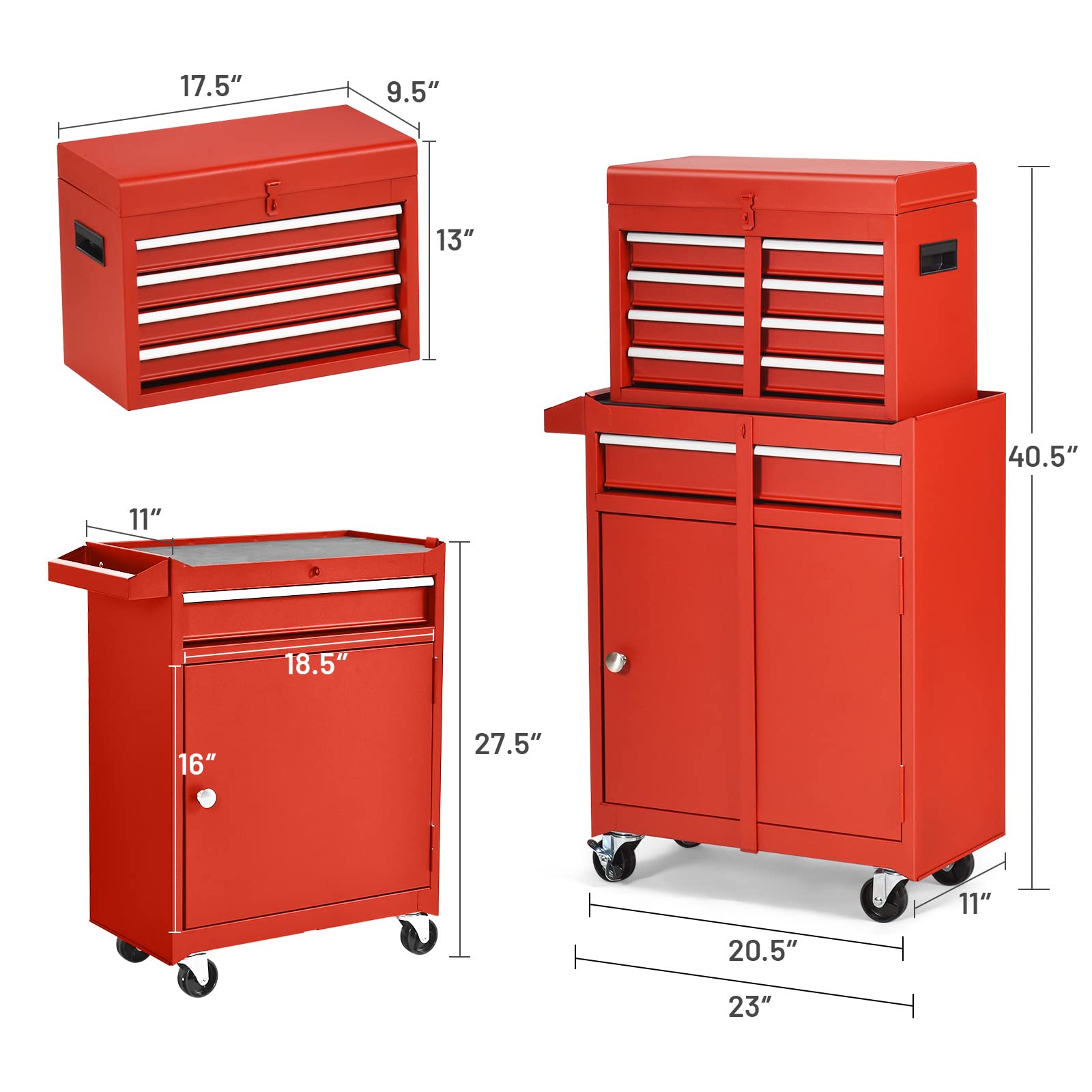 ERGOMASTER Heavy Duty 5-Drawer Rolling Tool Chest with Lockable Cabinet - Durable Garage & Workshop Tool Storage Organizer for Mechanics, DIY Enthusiasts, and Professional Technicians