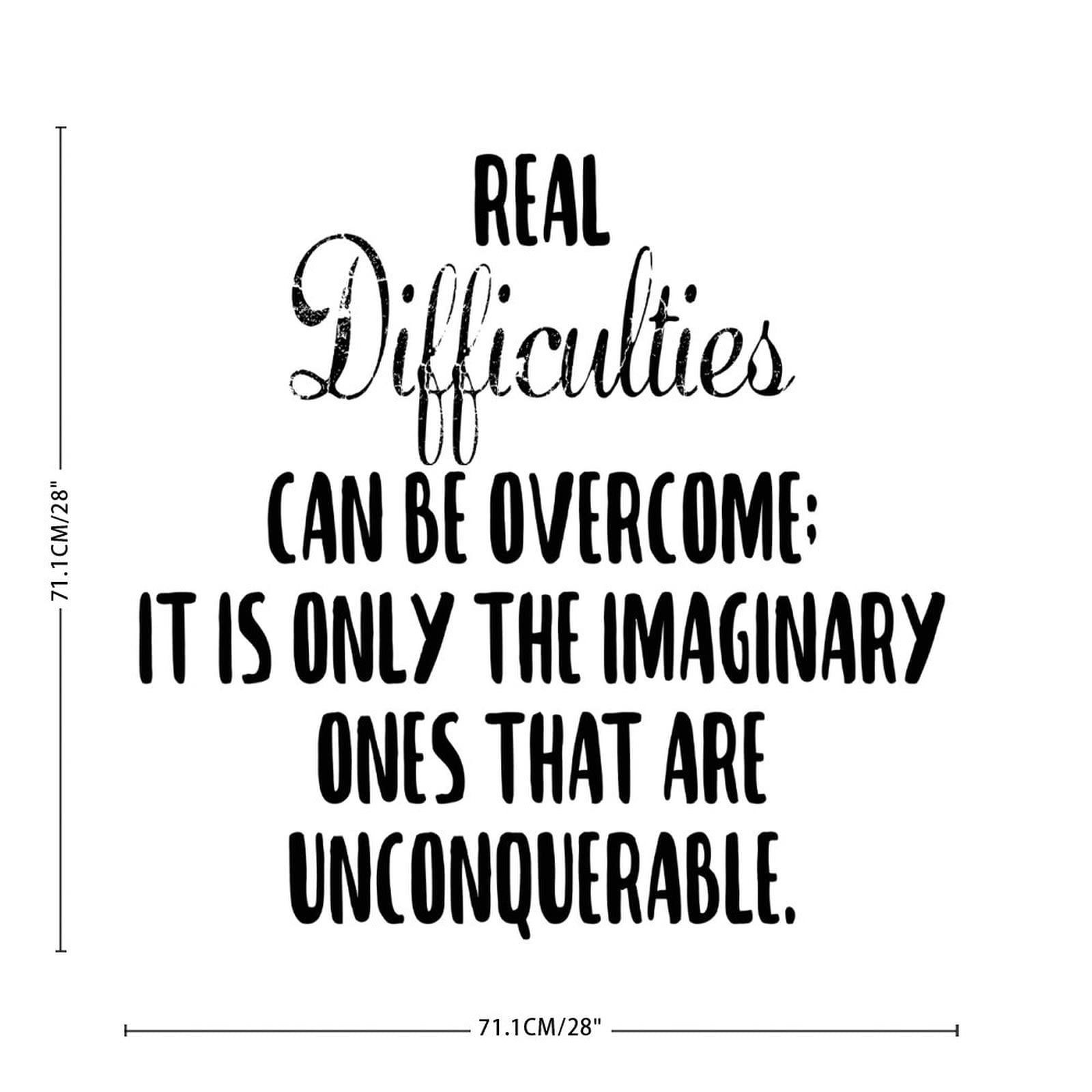 Vinyl Wall Quotes Stickers - Motivational Wall Decals for Home & Office - 'Real Difficulties Can Be Overcome' Inspirational Wall Art for Classroom, Living Room, Sofa & Tumbler Decor - Perfect for Home Decor, Office Motivation & School Inspiration
